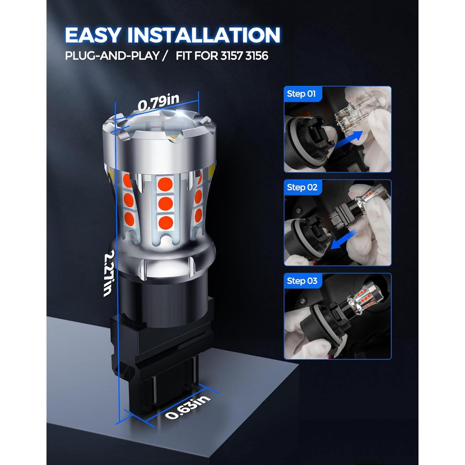 Bombillas LED Marsauto 3157 Rojas, Luz de Freno 50000 hrs