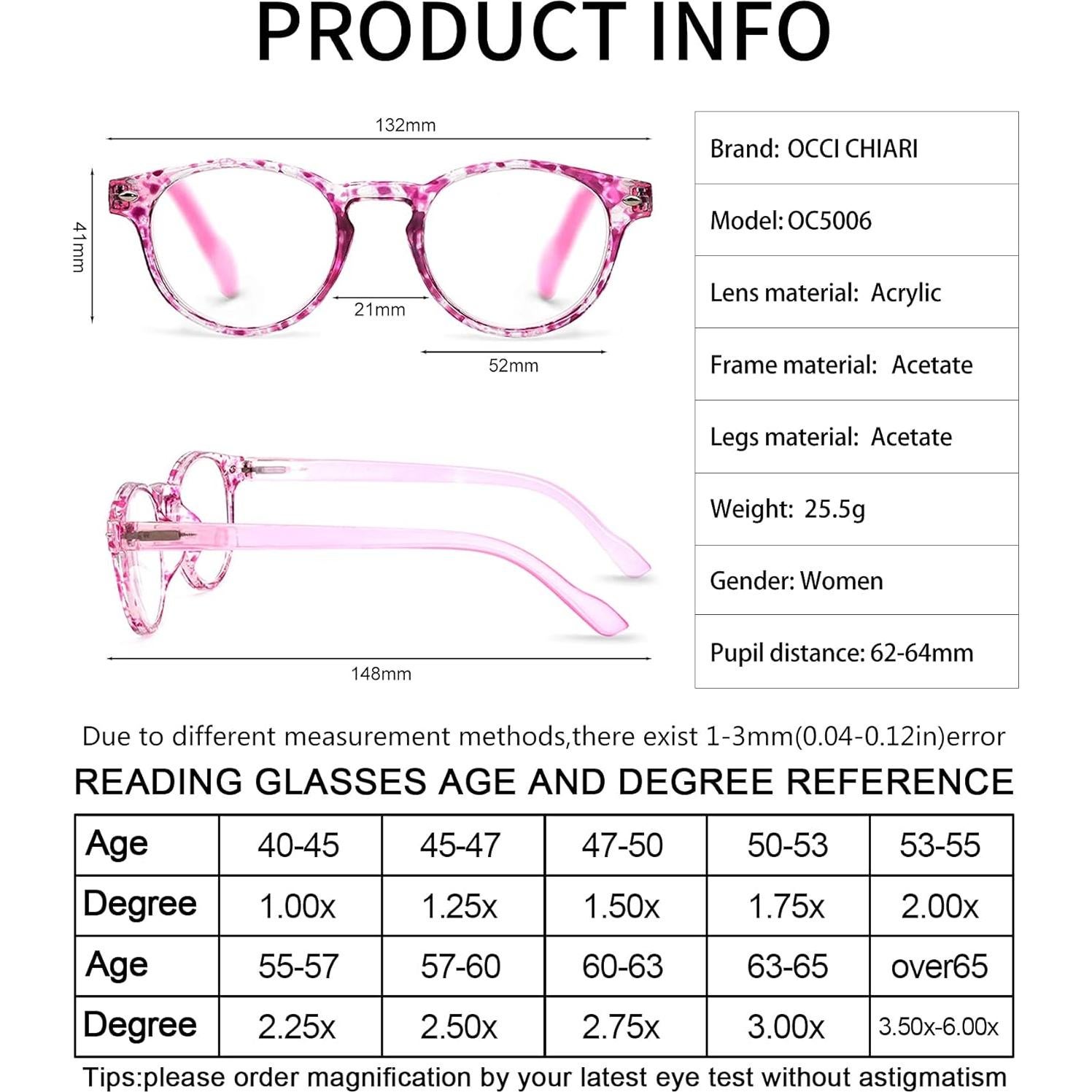 Gafas de Lectura OCCI CHIARI Rosa 0.0x Diseño Floral