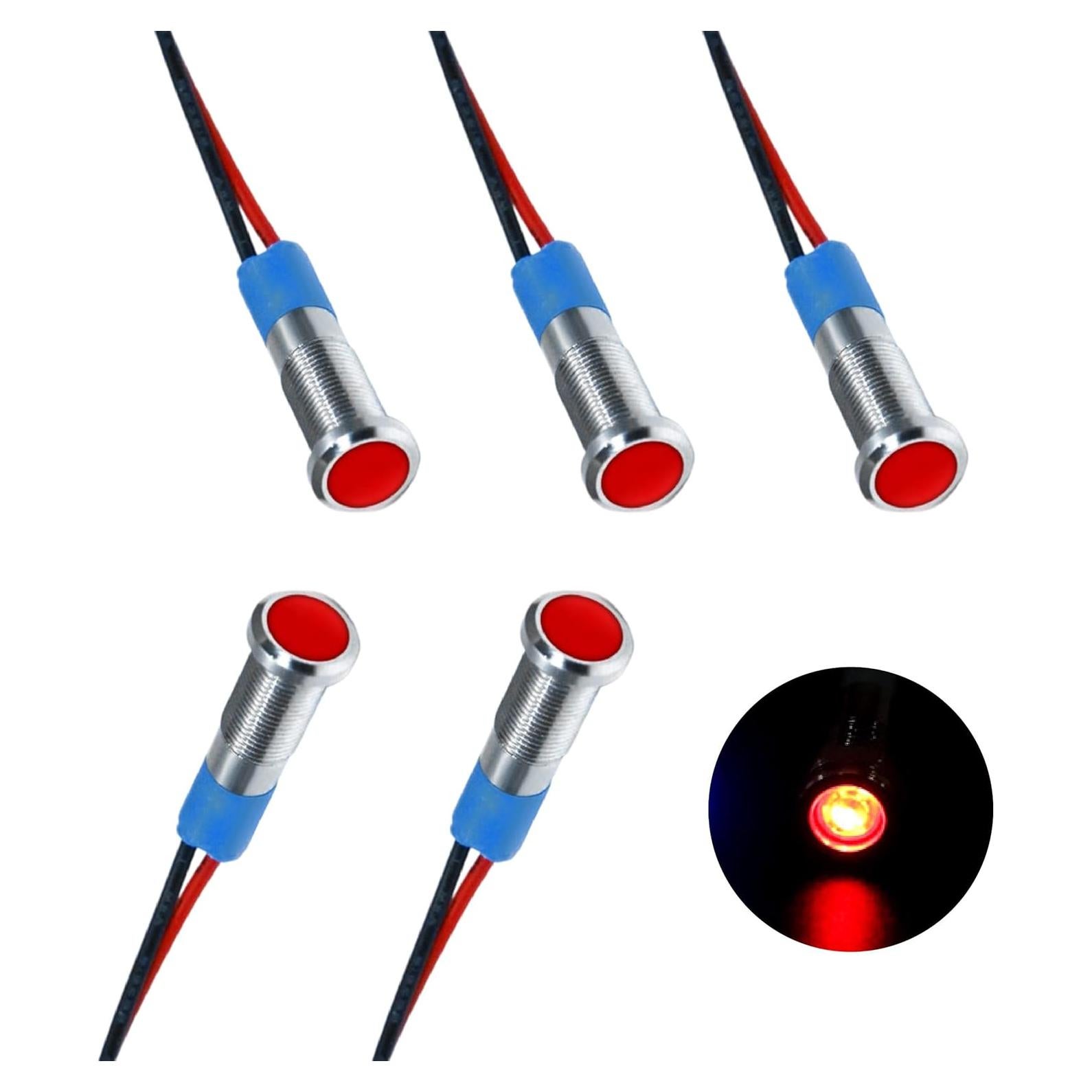 5 Luces LED Indicadoras ZIMISI 12-24V IP66 Rojo 6mm