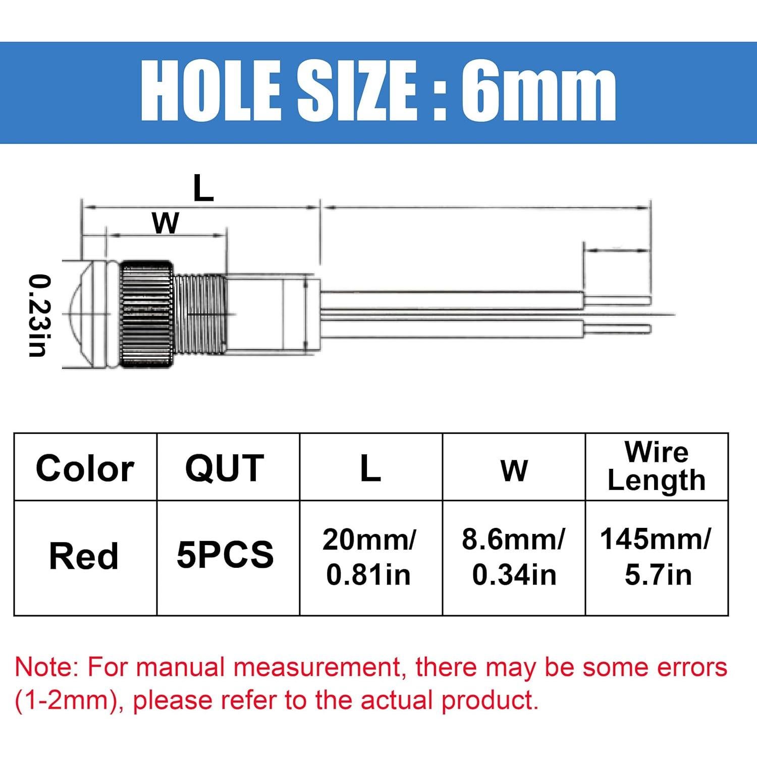 5 Luces LED Indicadoras ZIMISI 12-24V IP66 Rojo 6mm