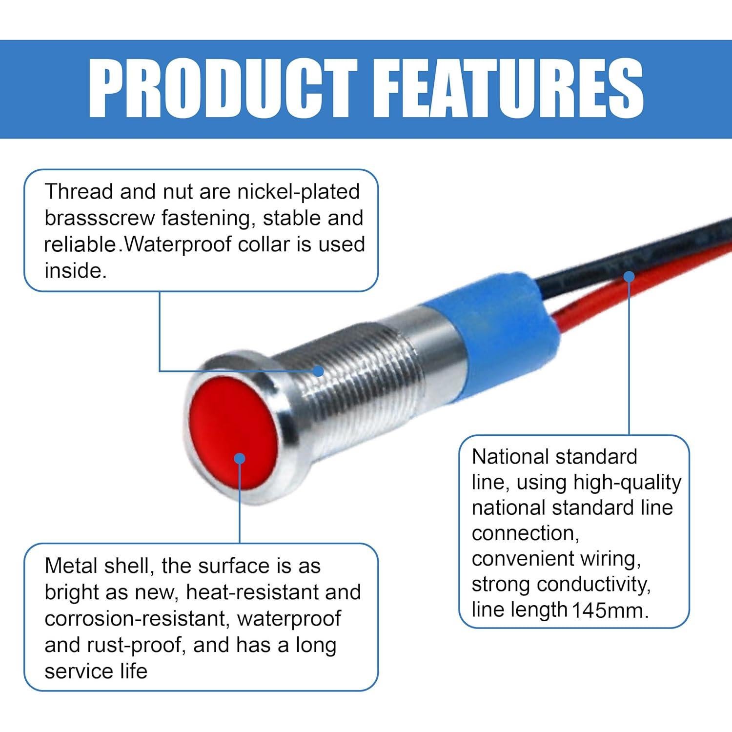 5 Luces LED Indicadoras ZIMISI 12-24V IP66 Rojo 6mm