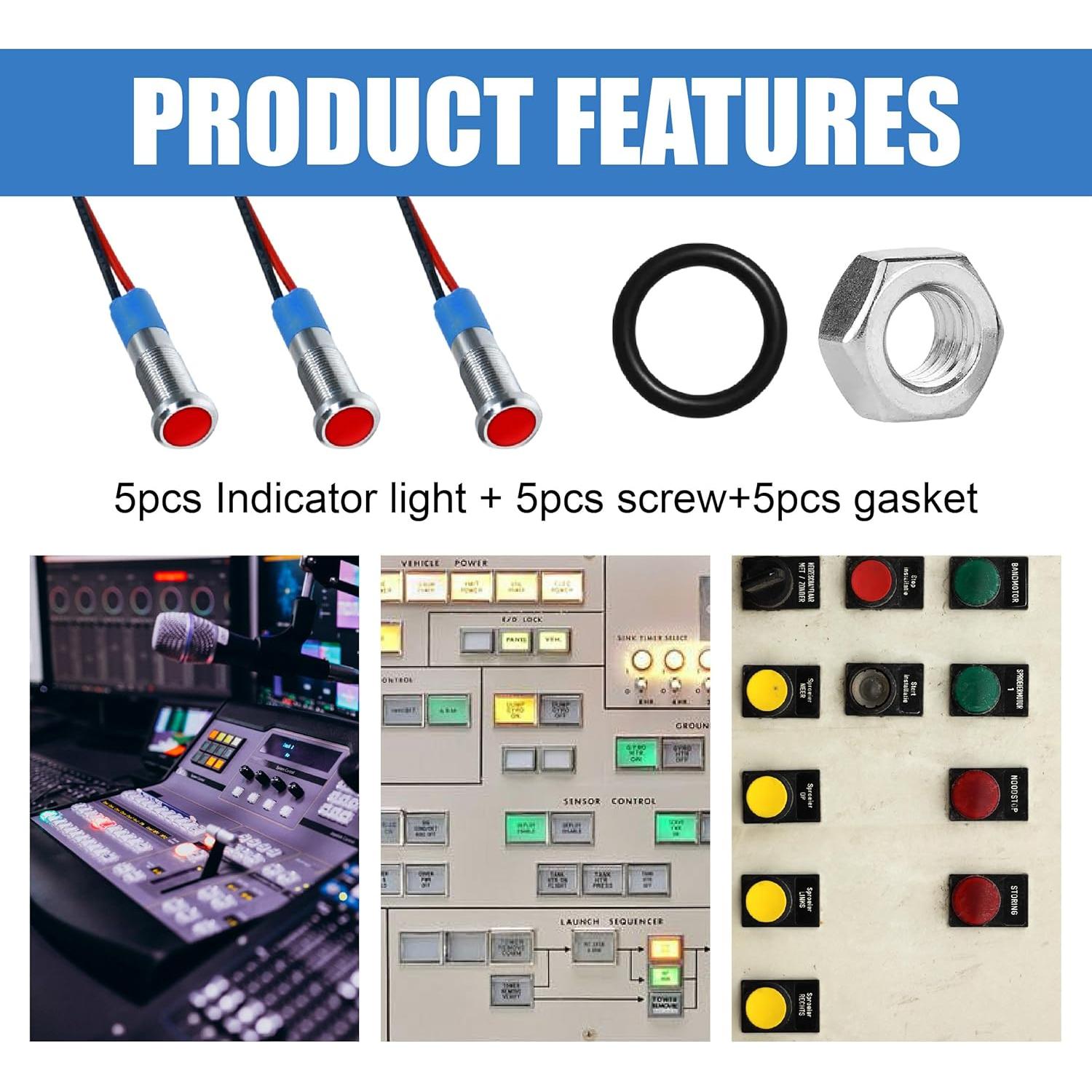 5 Luces LED Indicadoras ZIMISI 12-24V IP66 Rojo 6mm