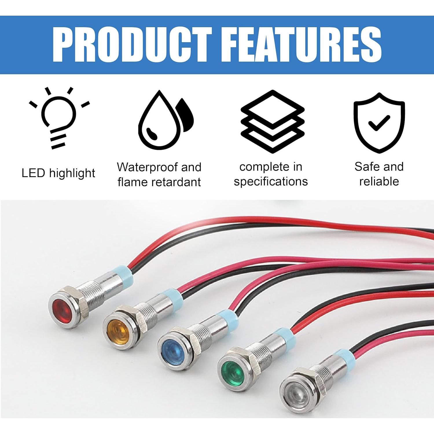 5 Luces LED Indicadoras ZIMISI 12-24V IP66 Rojo 6mm