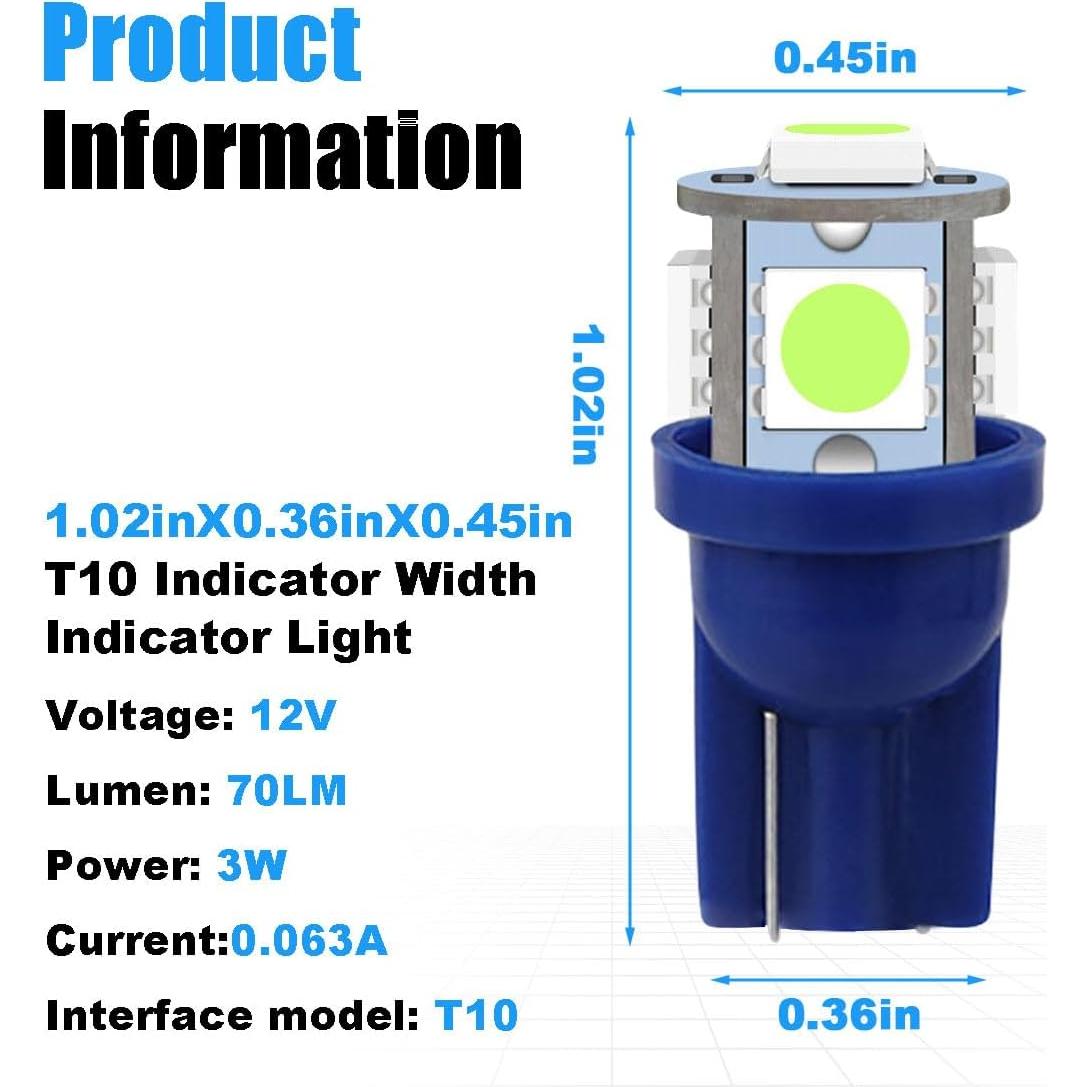 2 Bombillas LED T10 5050 6000K Azul Hielo Smilfuy para Coche