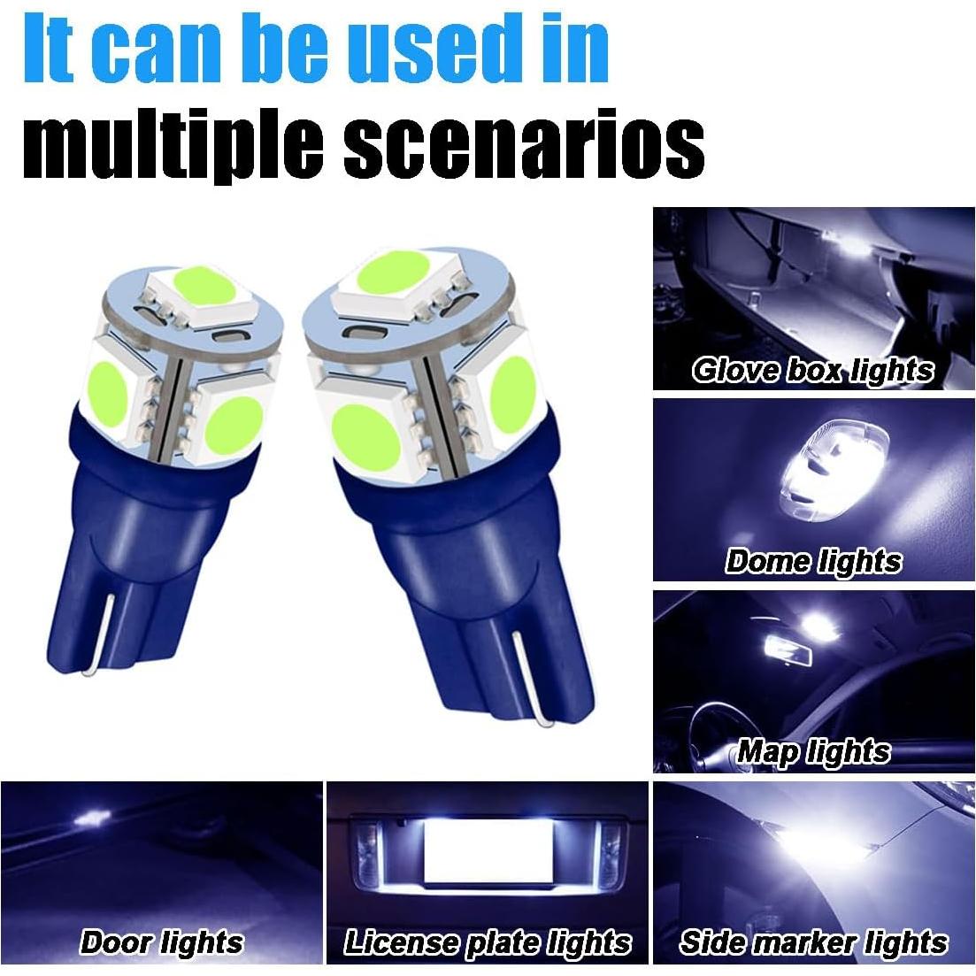 2 Bombillas LED T10 5050 6000K Azul Hielo Smilfuy para Coche