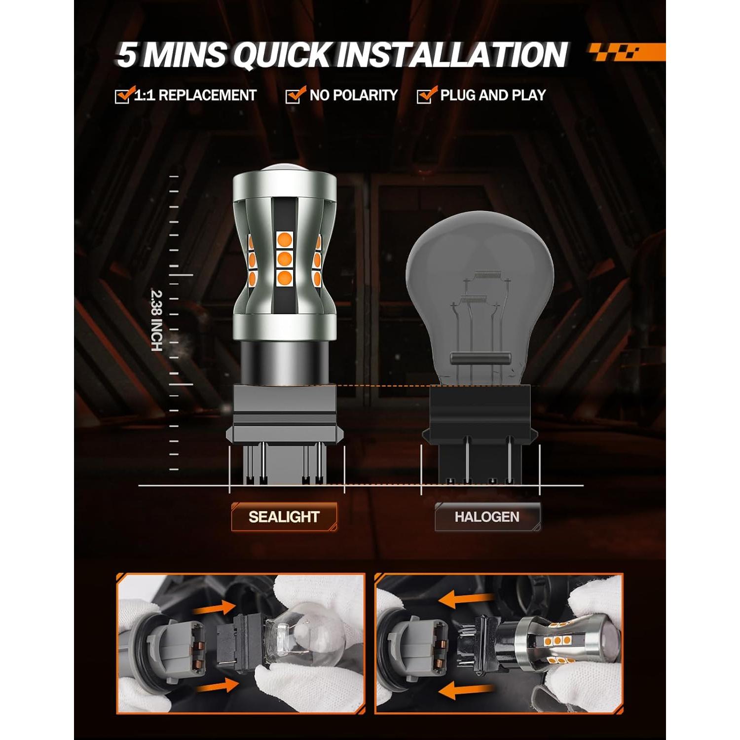 Bombillas LED SEALIGHT 3157 Ámbar 2700K 2 Piezas 2600LM