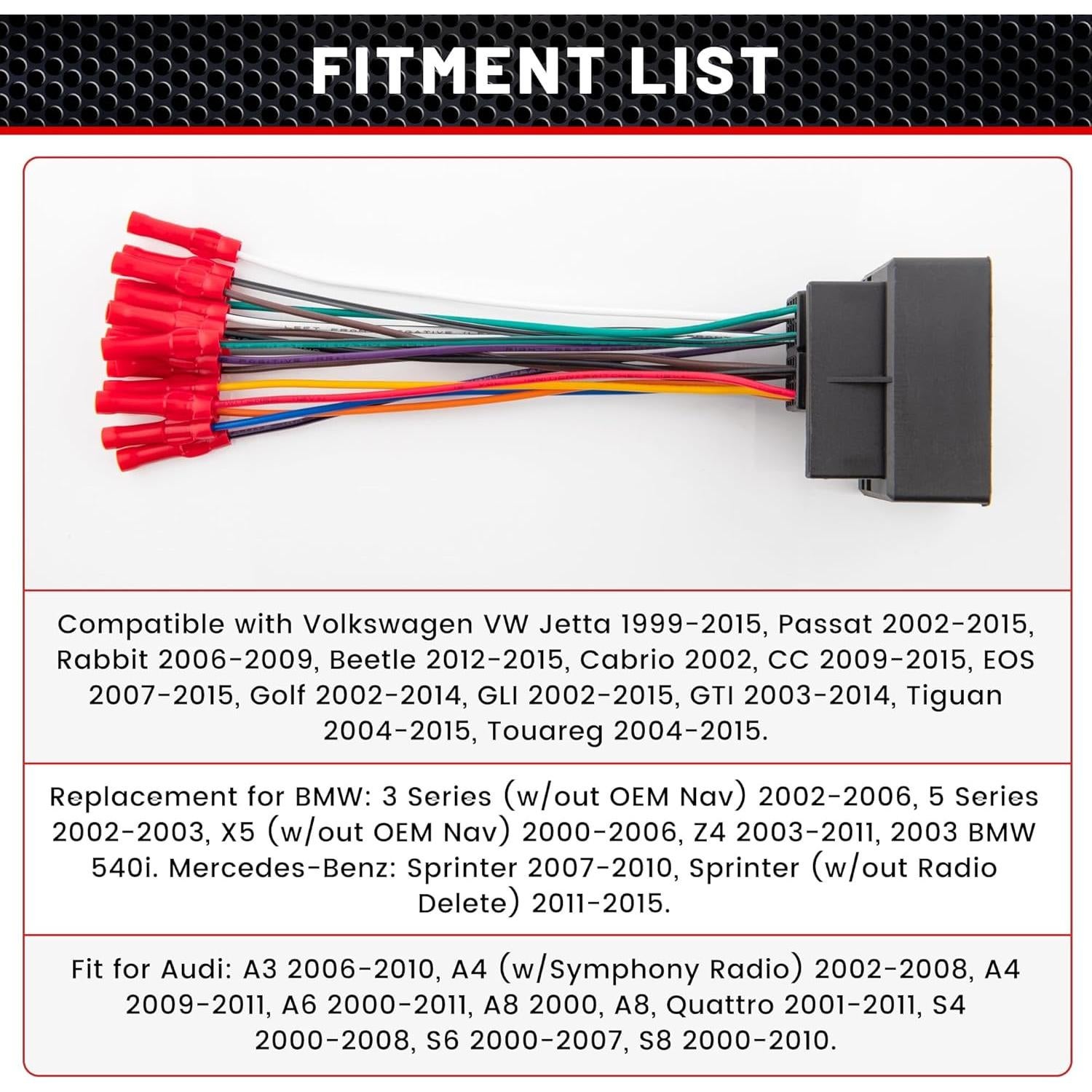Arnés de Cableado Estéreo Red Wolf para Volkswagen, BMW, Audi