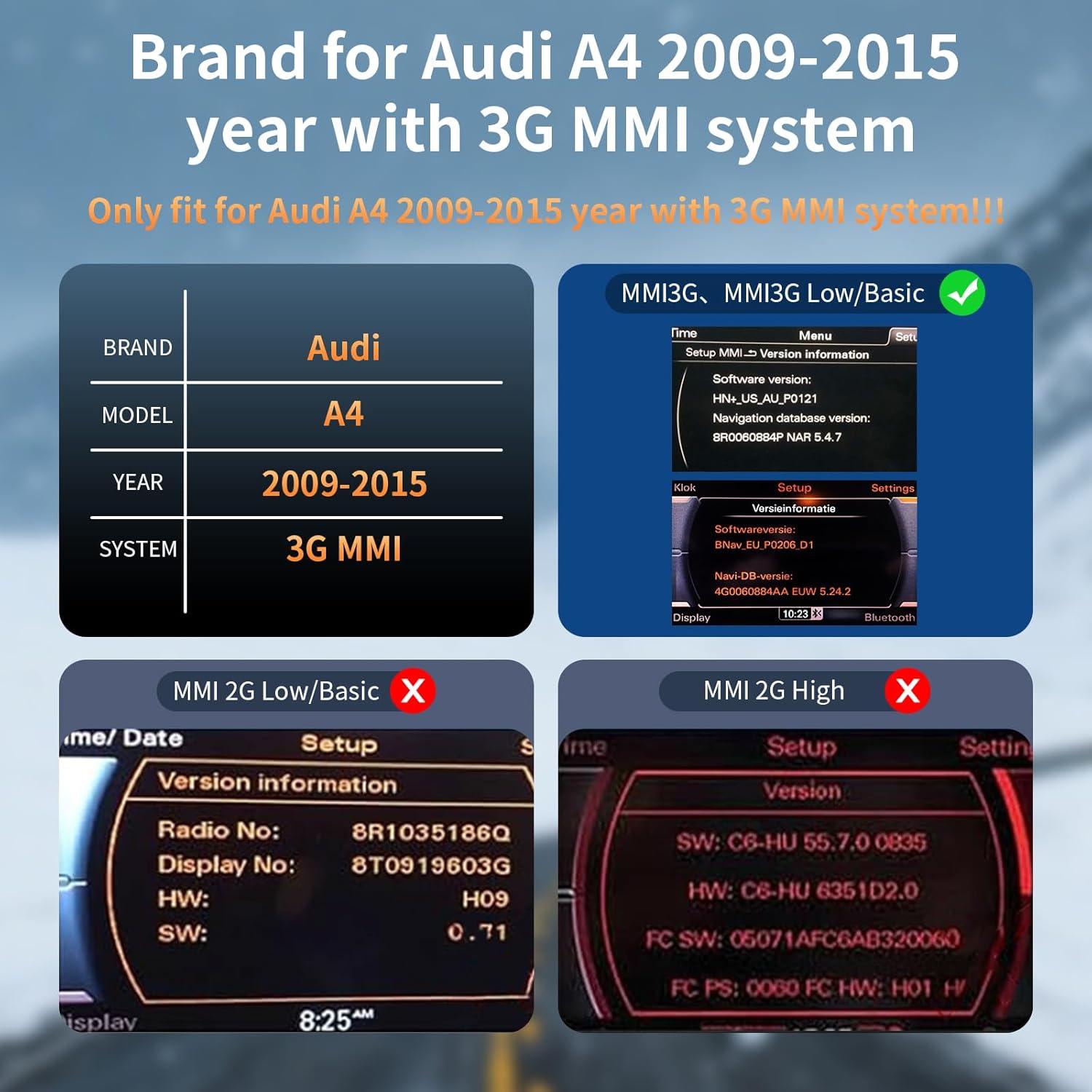 Pantalla Táctil 10.25" Barggn para Audi A4 (2009-2015) CarPlay/Android Auto