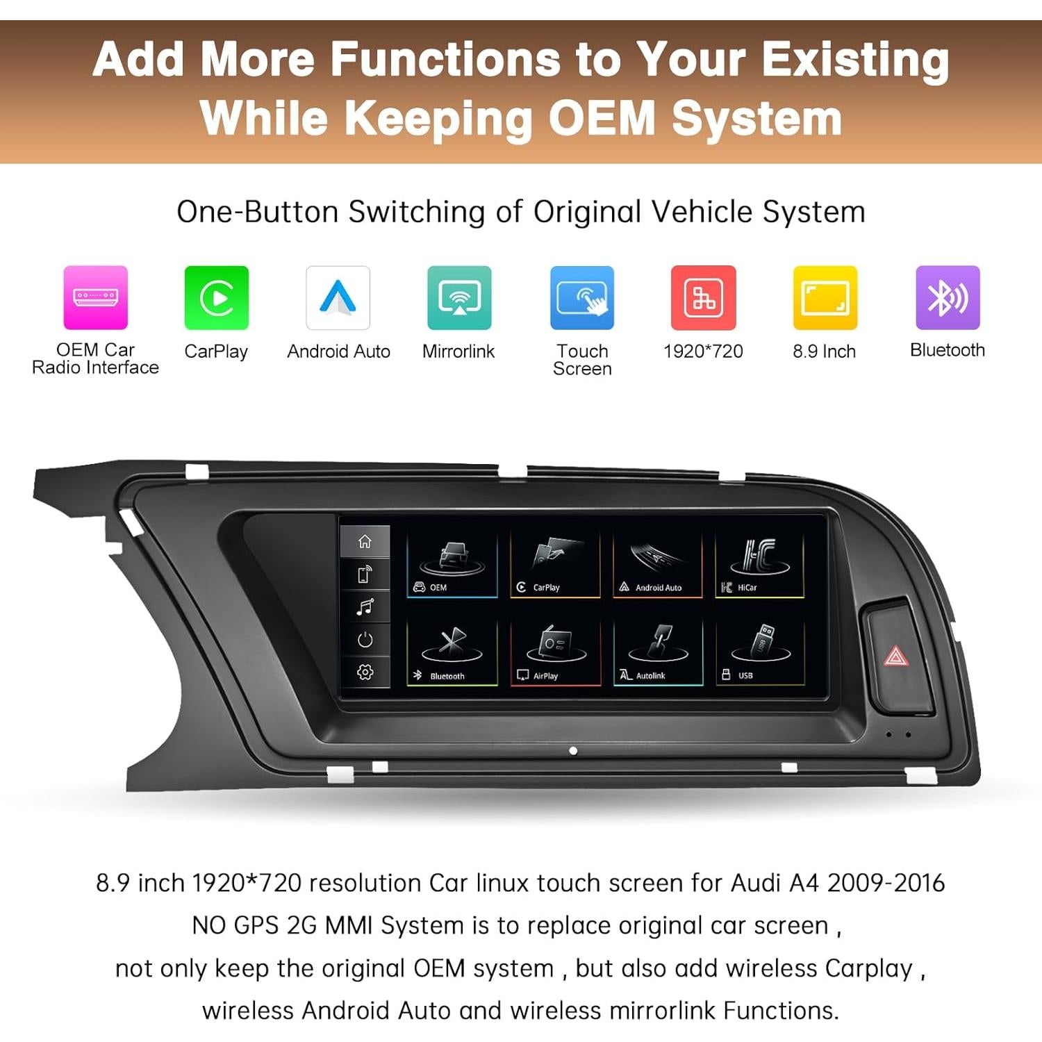Receptor de Audio para Estéreo de Coche LOVEVEH A4 8.9" 2009-2015