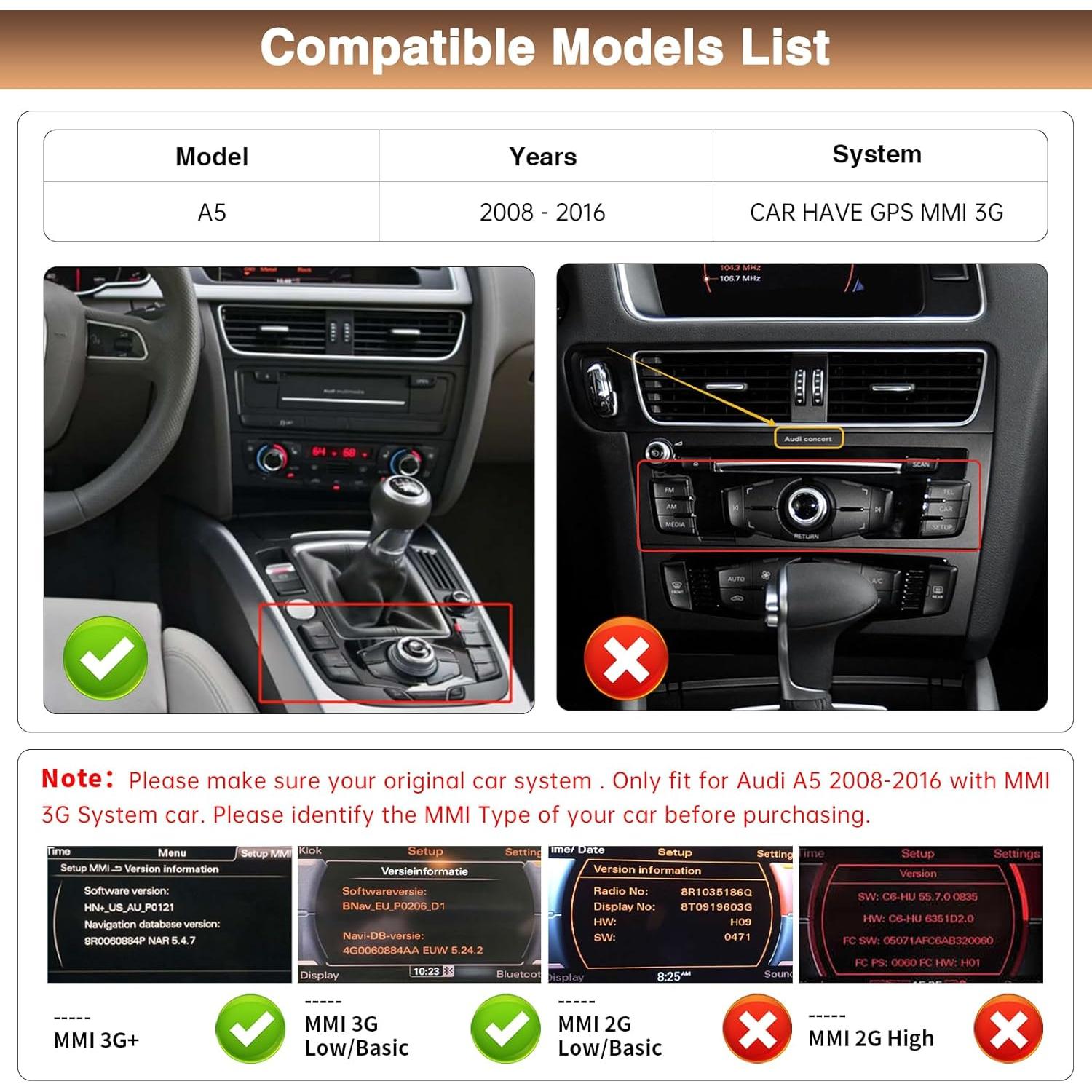 Pantalla Táctil Carplay 8.9" LOVEVEH para Audi A5 2009-2015