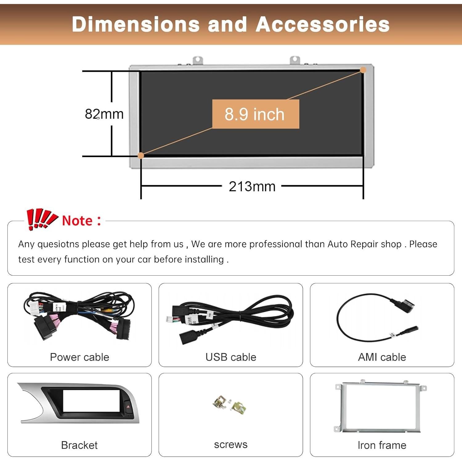 Pantalla Táctil Carplay 8.9" LOVEVEH para Audi A5 2009-2015