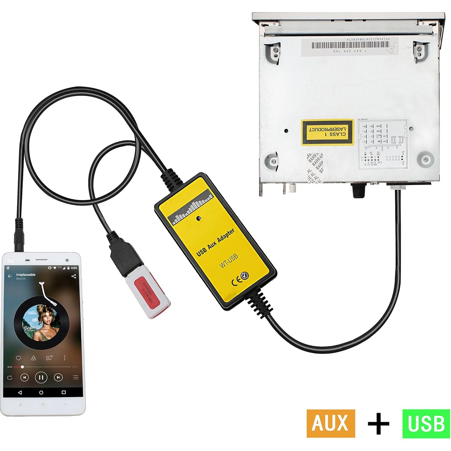 Adaptador AUX y USB para Estéreo de Coche Audi VW 12pin