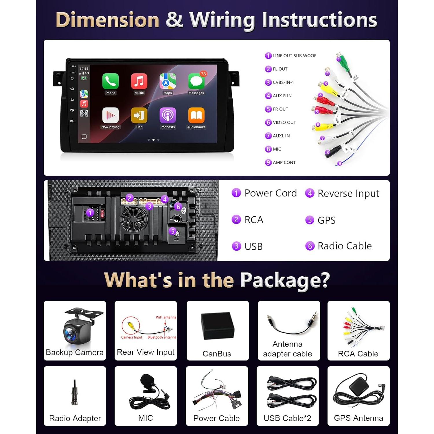 Estéreo de coche XGU para BMW E46 1998-2006, 9" CarPlay