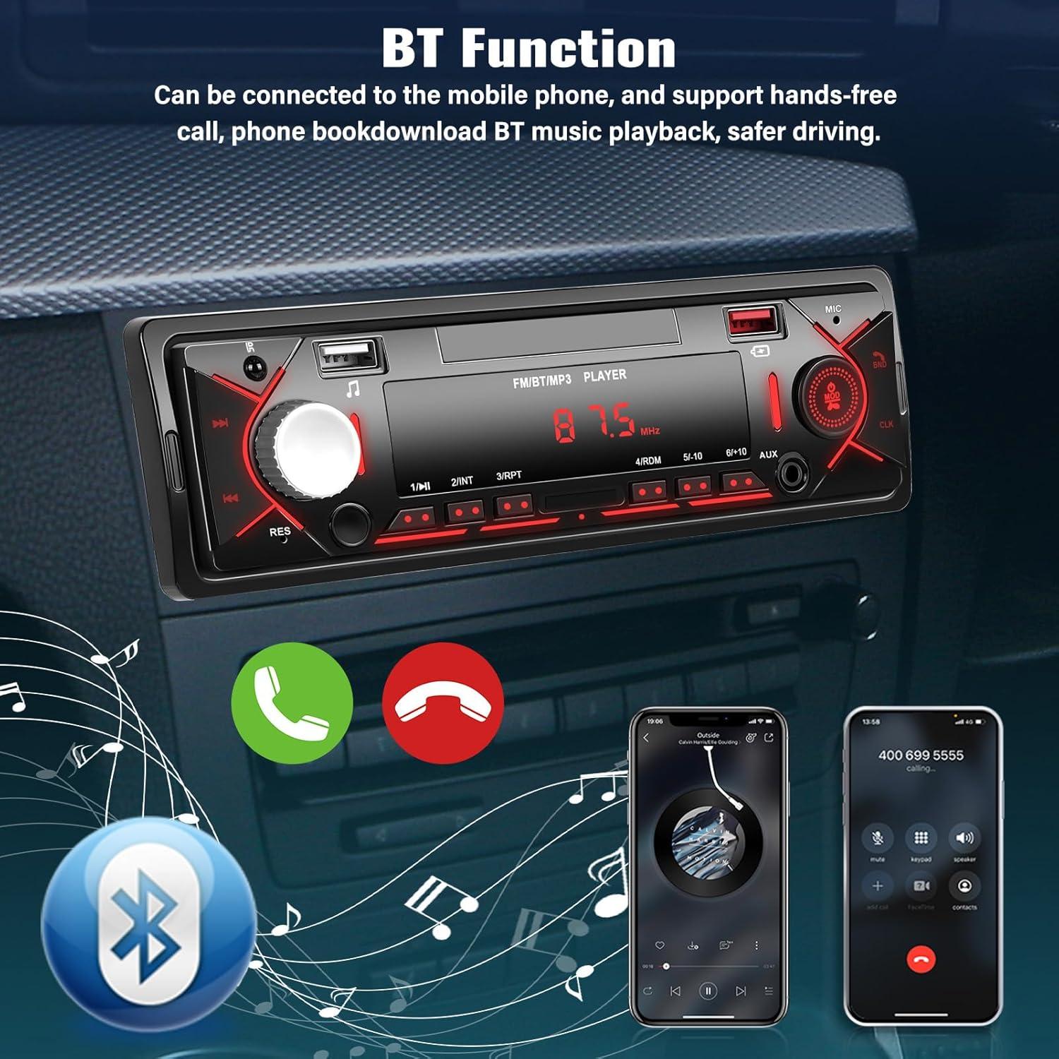 Estéreo de Coche Bluetooth SIXWIN 1 DIN FM MP3 USB