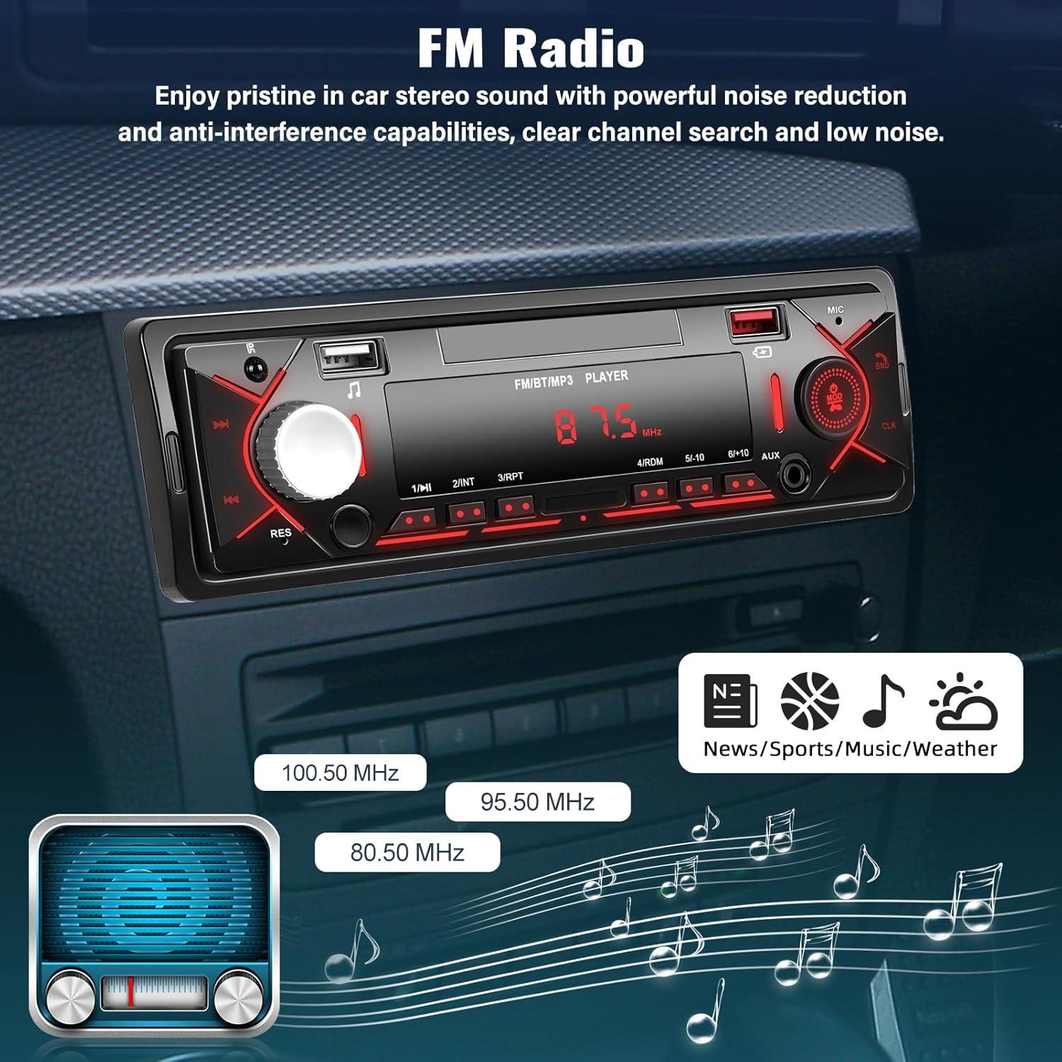 Estéreo de Coche Bluetooth SIXWIN 1 DIN FM MP3 USB