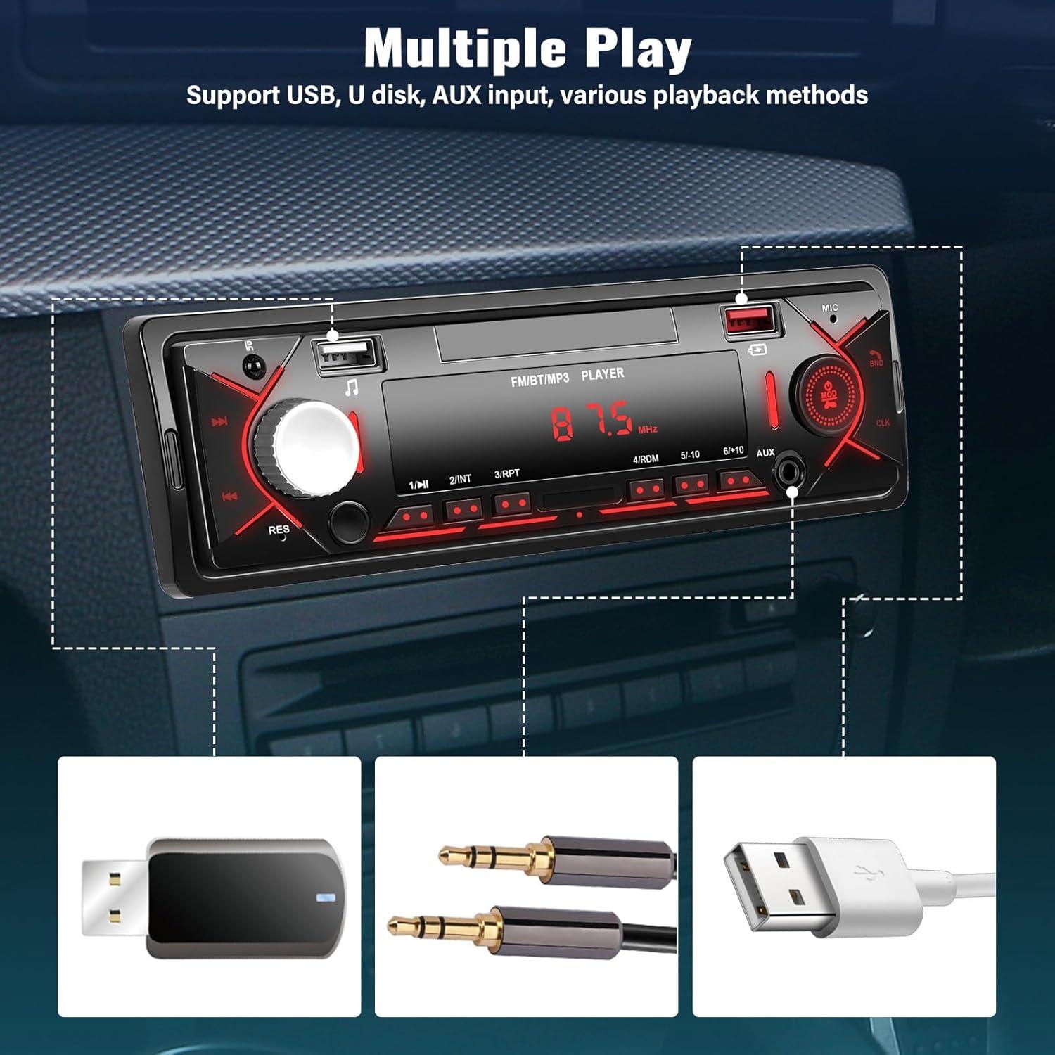 Estéreo de Coche Bluetooth SIXWIN 1 DIN FM MP3 USB