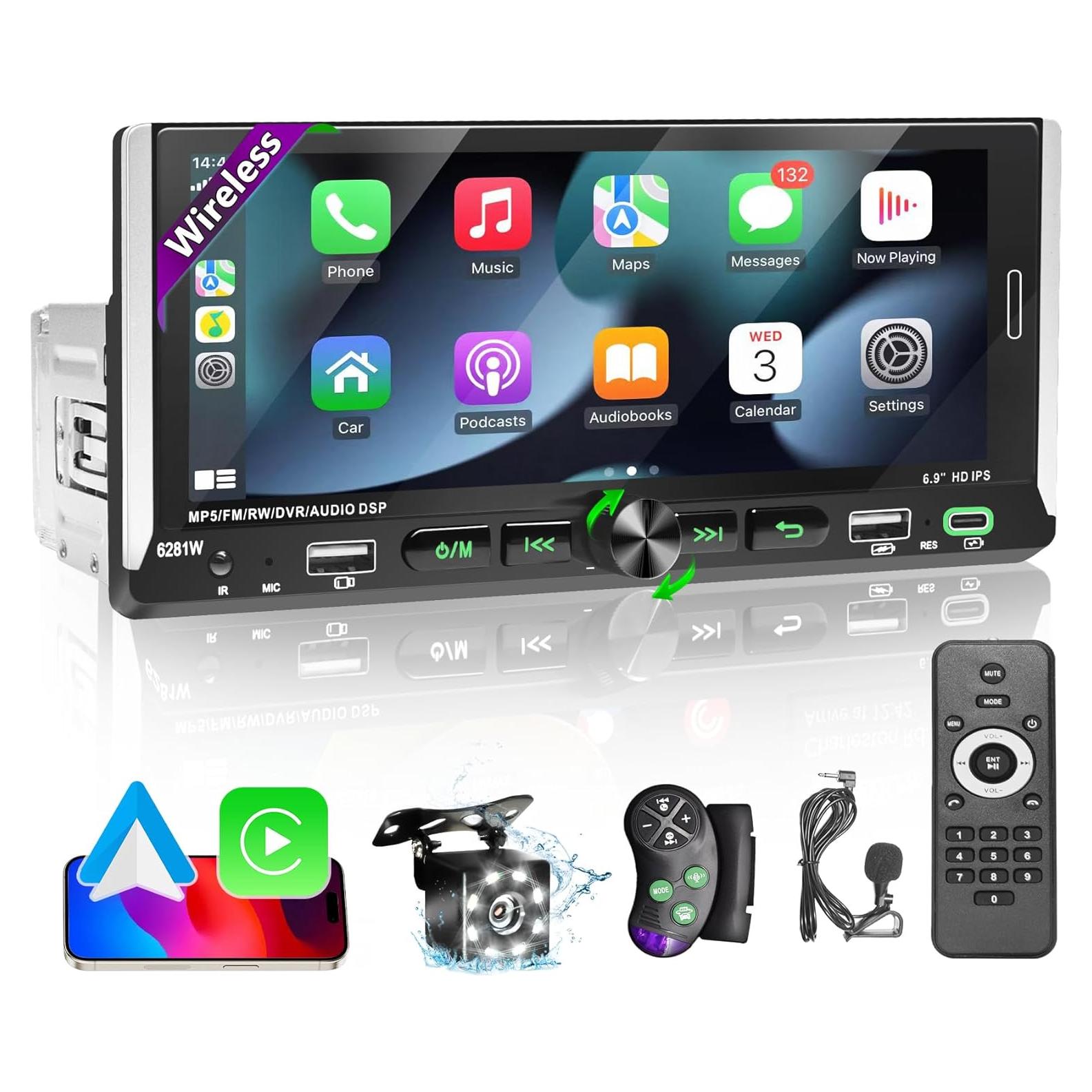 Estéreo de Coche Emeito 6.9" CarPlay Android Auto Bluetooth