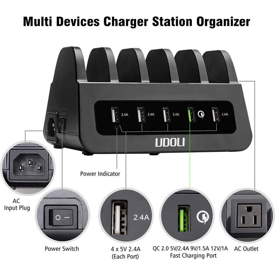 Estación de Carga 5 Puertos USB MTN Electronics Soporte Negro
