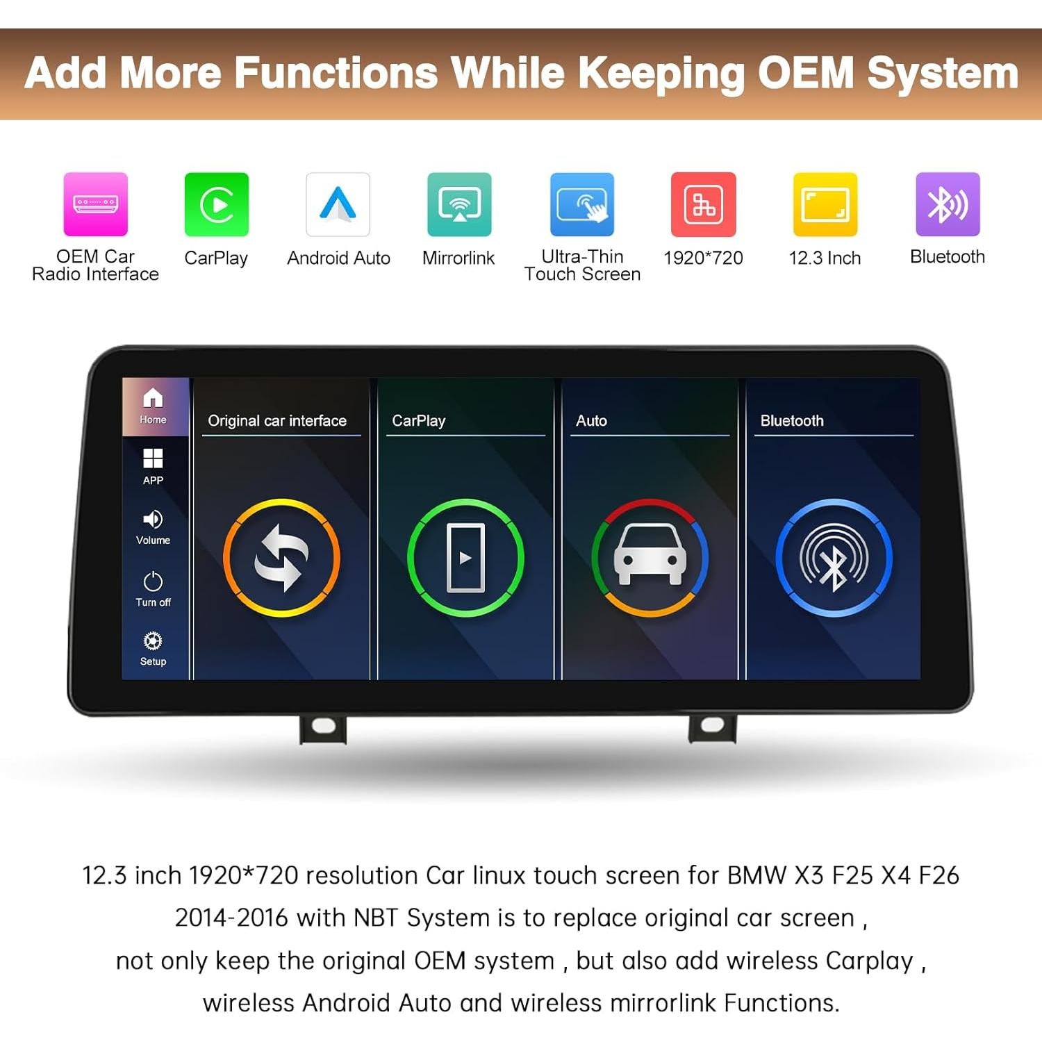 Pantalla Táctil 12.3" LOVEVEH para BMW X3 F25 X4 F26 2014-2016