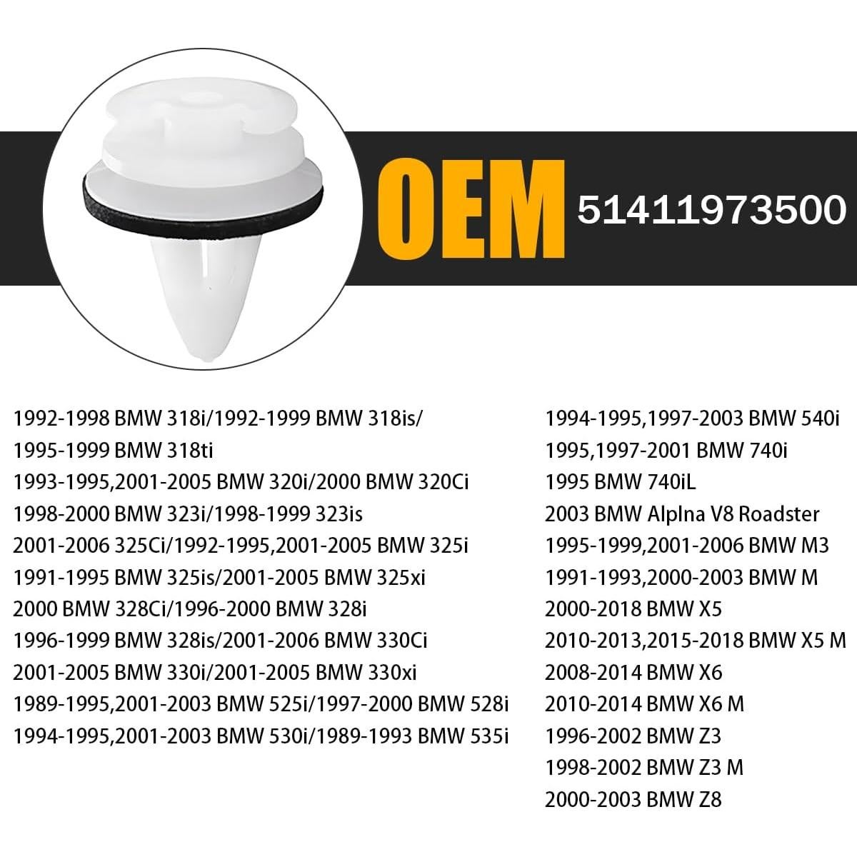 50 Clips de Retención Panel Recorte Coche Bittwee OEM 51411973500