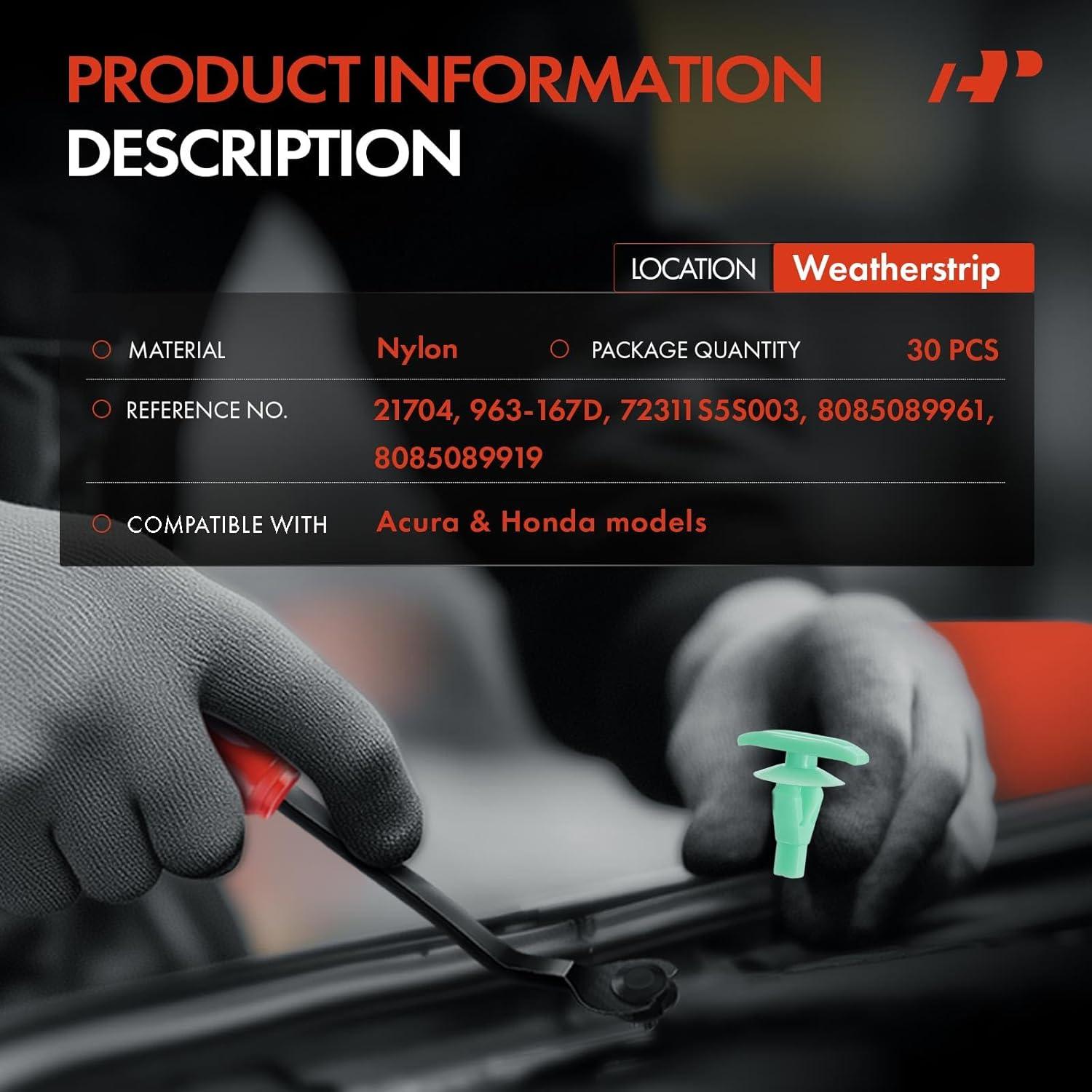 30 Clips de Retención de Nylon A-Premium para Honda y Acura