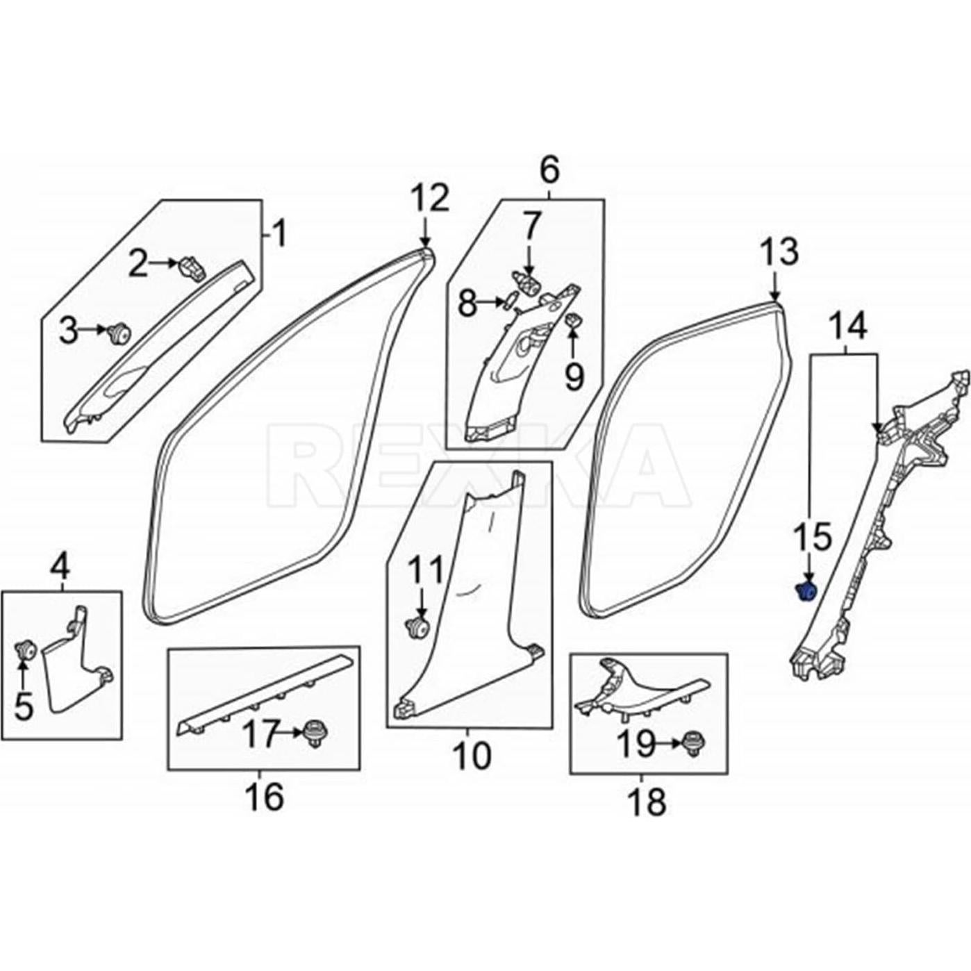 Retenedor de Panel de Puerta Rexka 15pcs para Honda Acura