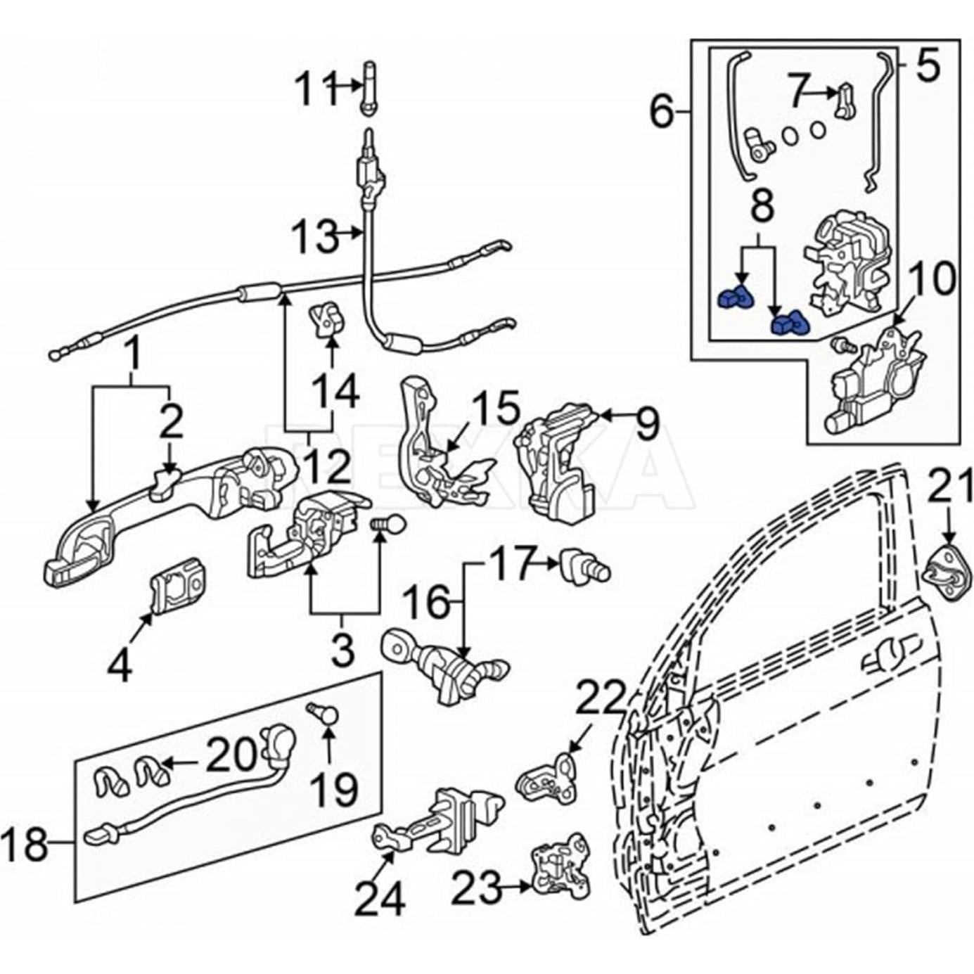 Kit de Clips de Varilla de Cerradura Honda Acura - 5 Piezas
