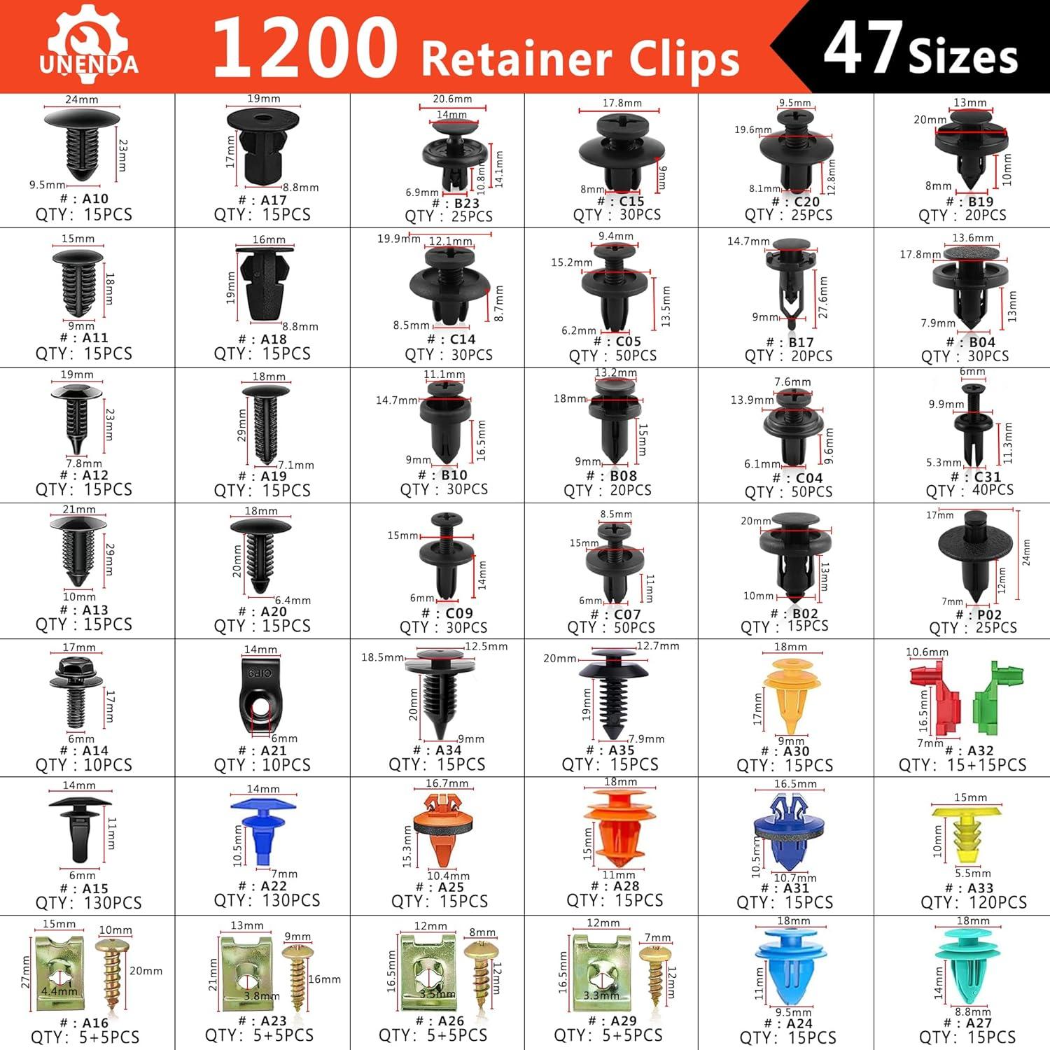 Juego de Clips de Retención Automotriz UNENDA 1351PCS Nylon