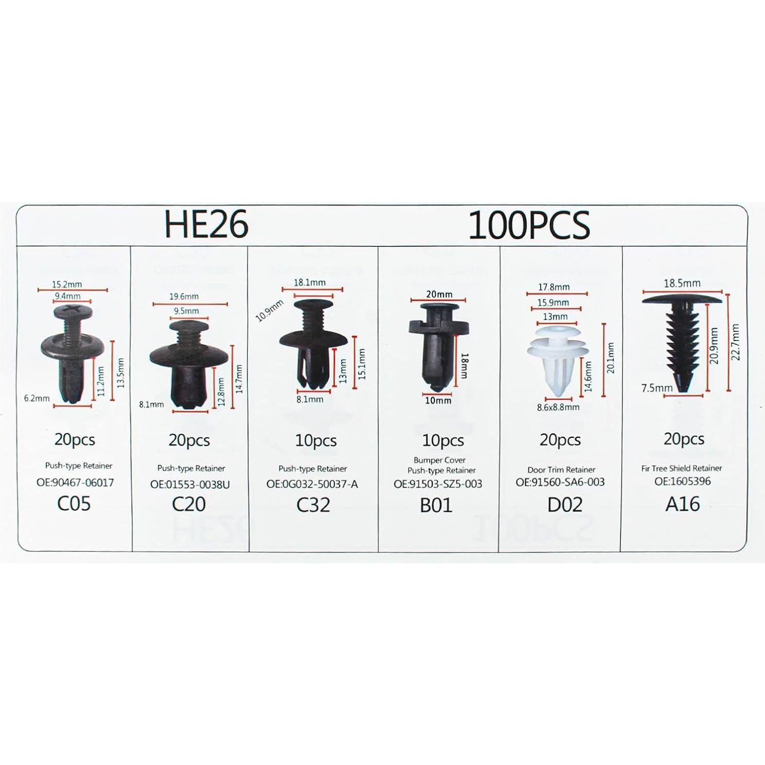 Kit de 100 Clips de Retención GoaMotors con 5 Herramientas