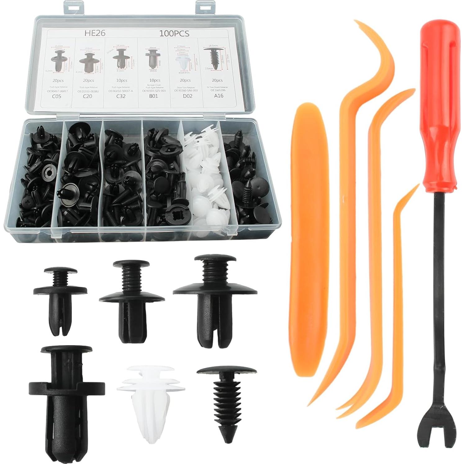 Kit de 100 Clips de Retención GoaMotors con 5 Herramientas