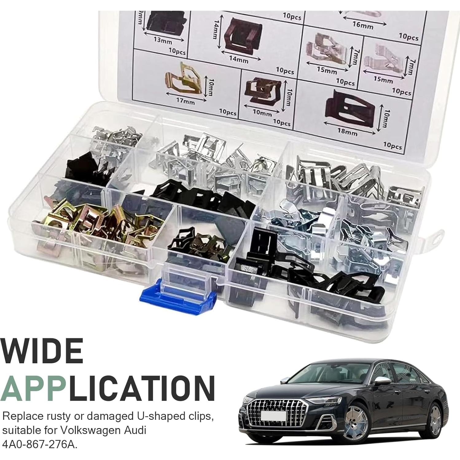 100 Clips U de Metal Ferianl para Coche VW 4A0-867-276A