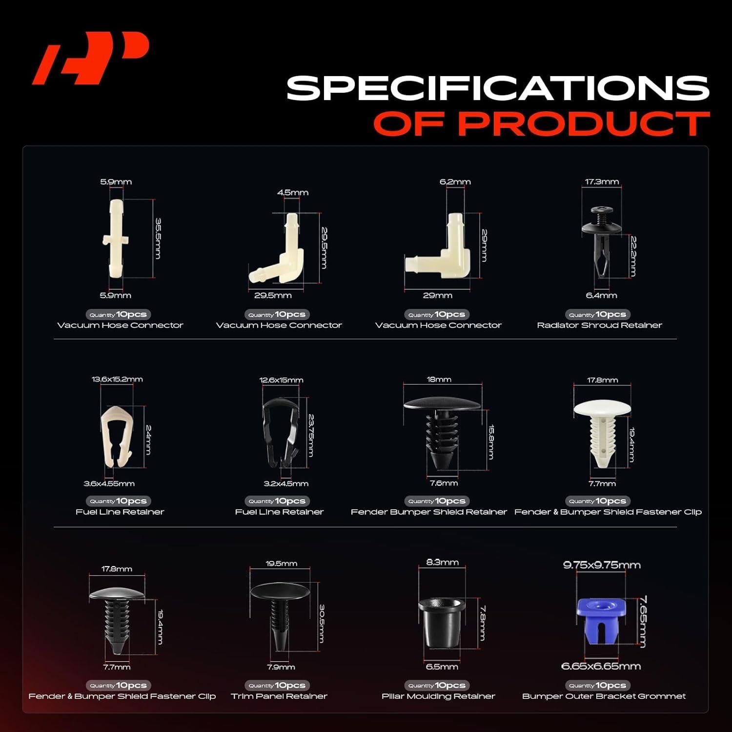 Kit de Clips de Retención A-Premium 230 Piezas para Ford Focus 2000-2003