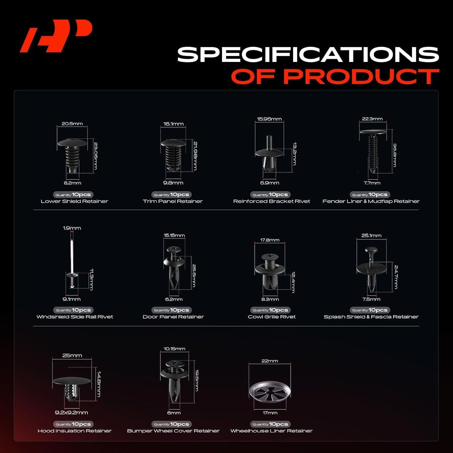 Kit de Clips de Retención A-Premium 230 Piezas para Ford Focus 2000-2003