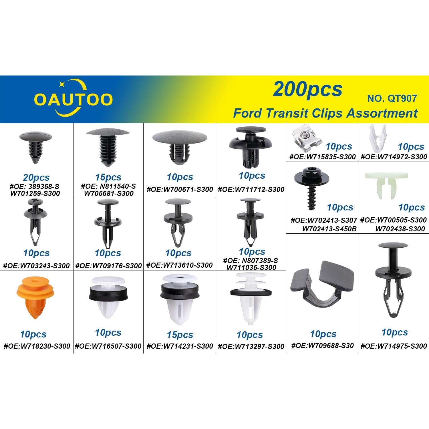 Kit de Clips de Sujetador OAUTOO 200 Piezas para Ford Transit