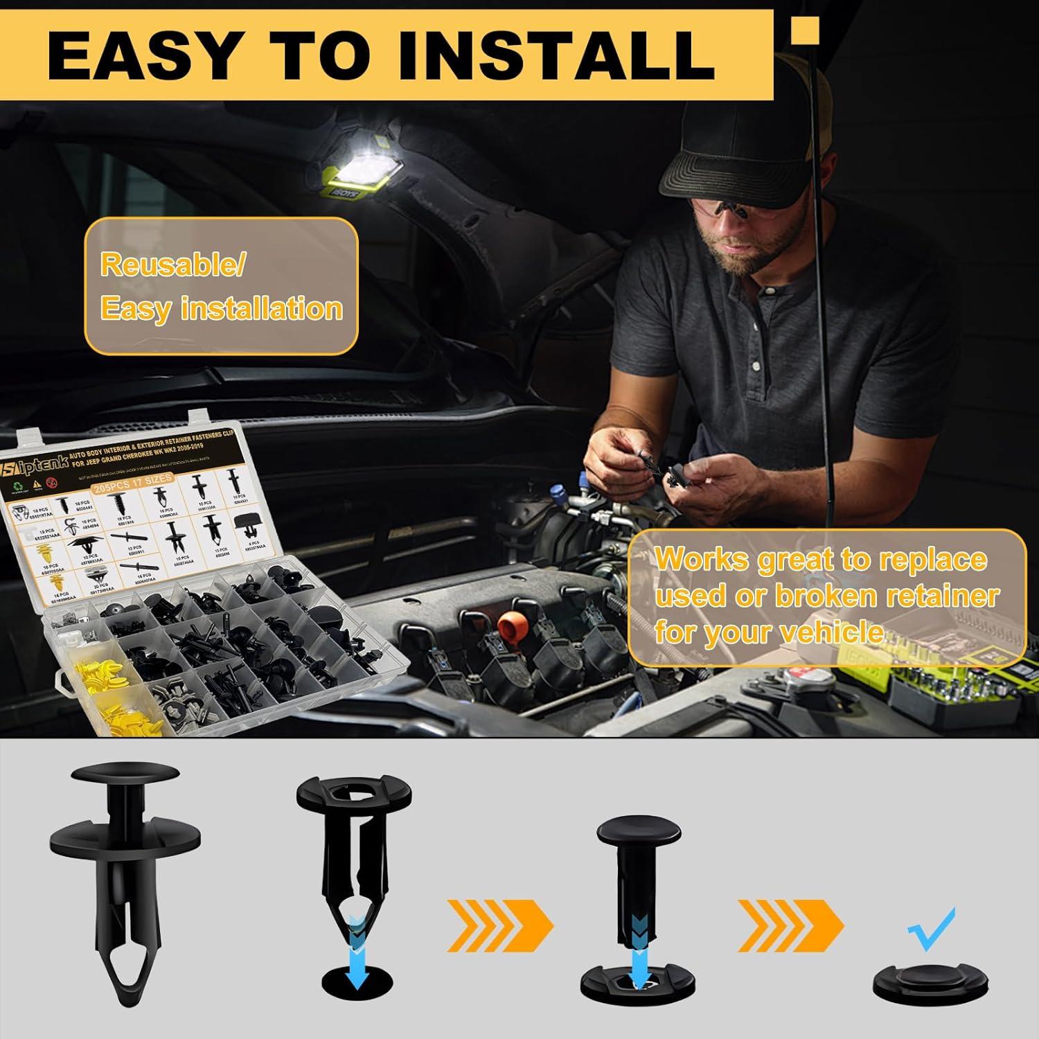 Kit de Clips de Retención Automotriz Siptenk 205 Piezas Nylon