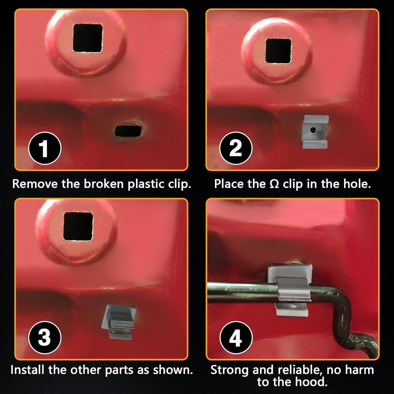 Clip de Retención de Varilla de Capó EVRBUL J4007456 Acero Inoxidable