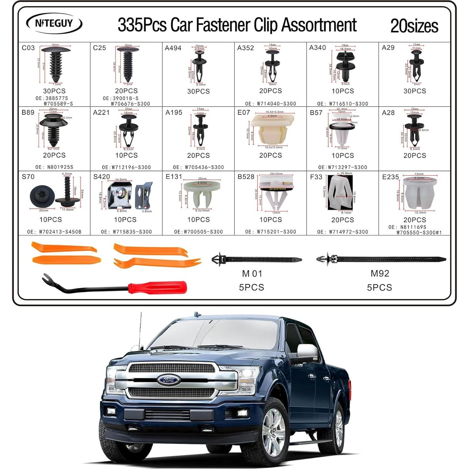 Kit de Clips de Retención Niteguy 335Pcs para Ford F150