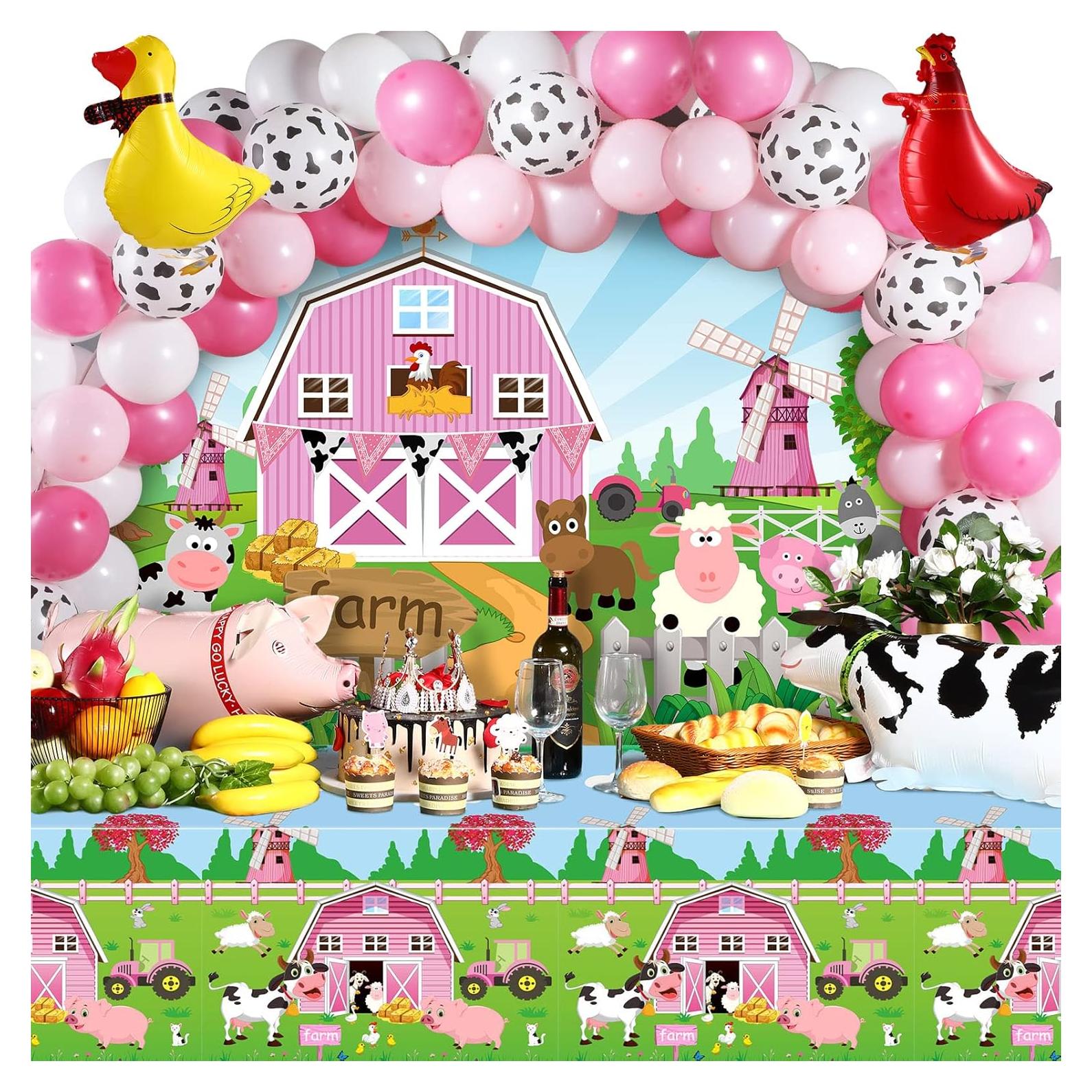 Kit Decoración Fiesta Animales de Granja Tatuo Rosa