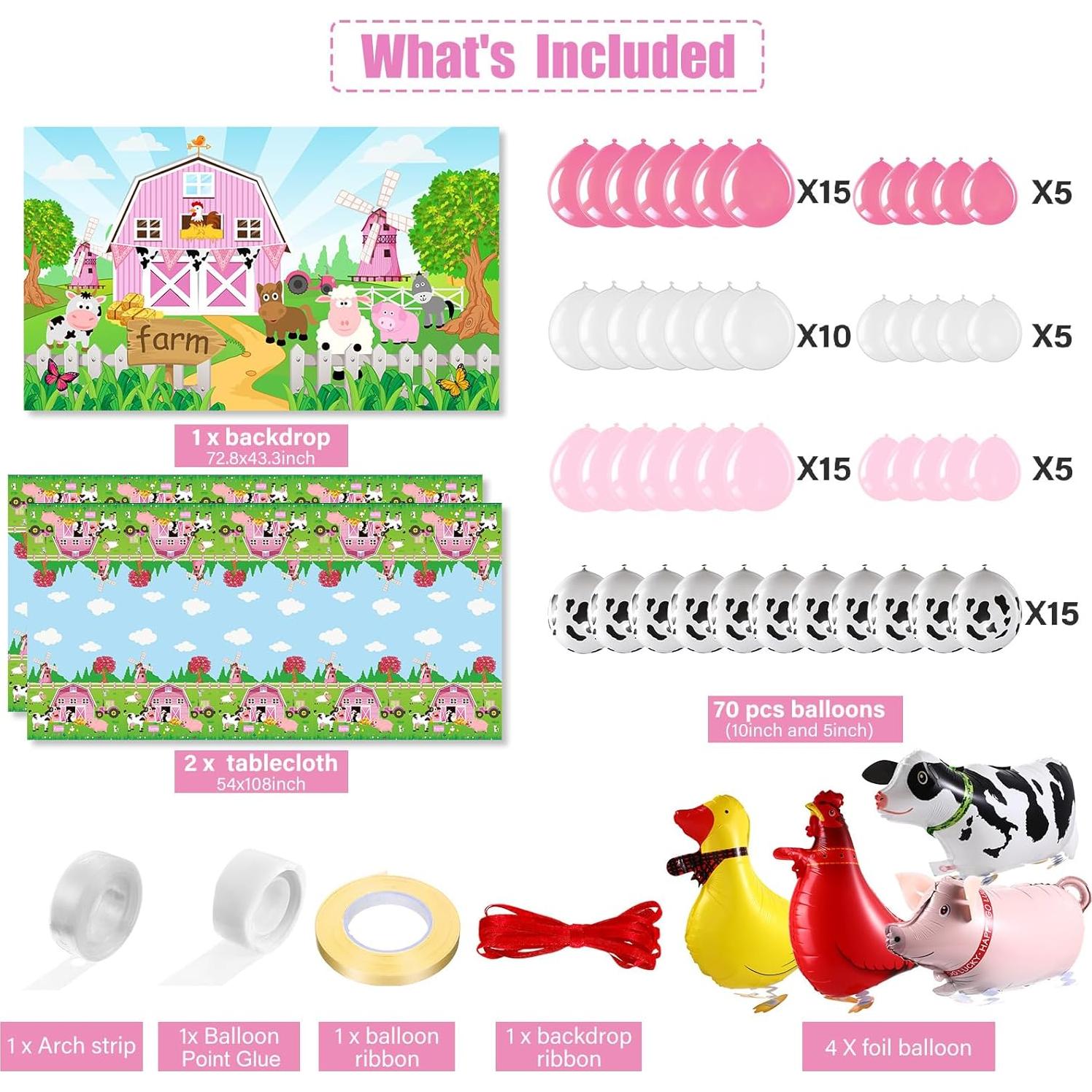 Kit Decoración Fiesta Animales de Granja Tatuo Rosa