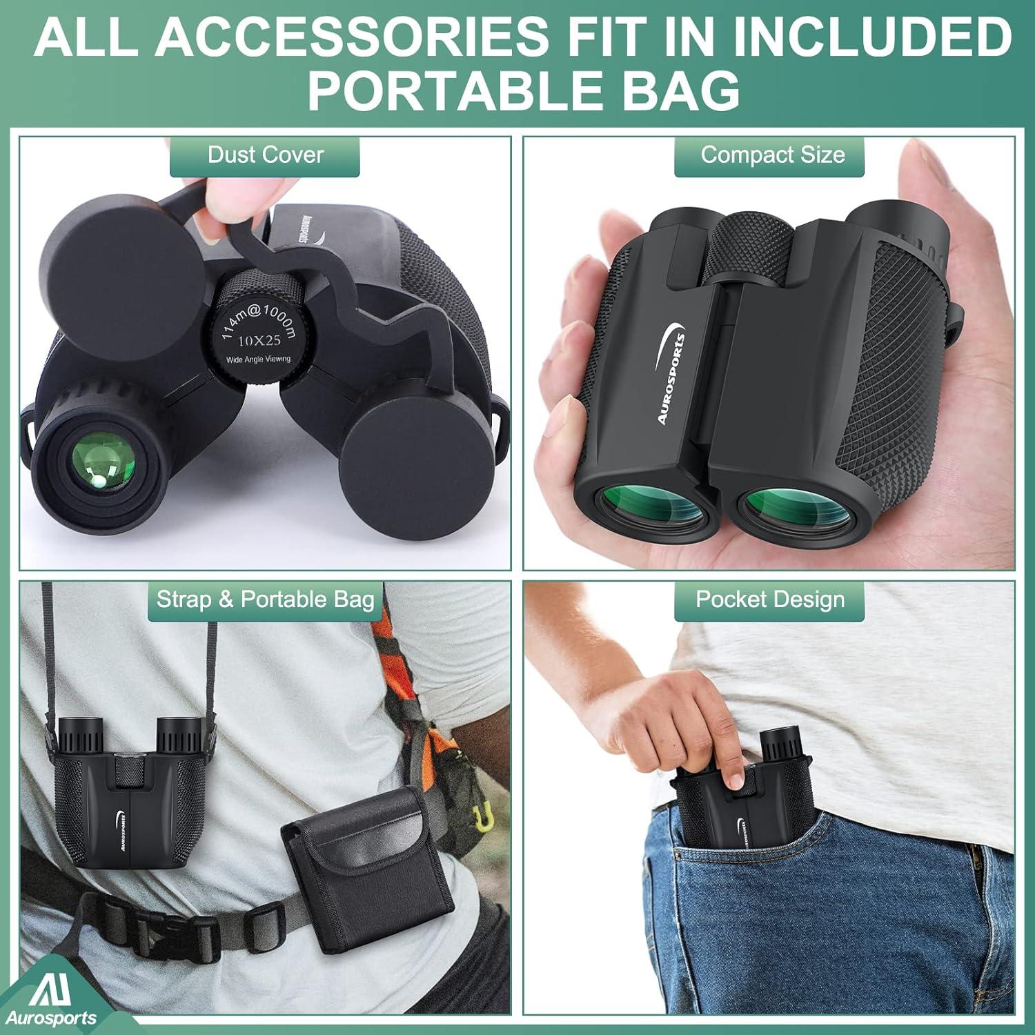 Binoculares Aurosports 10x25 Compactos para Adultos y Niños