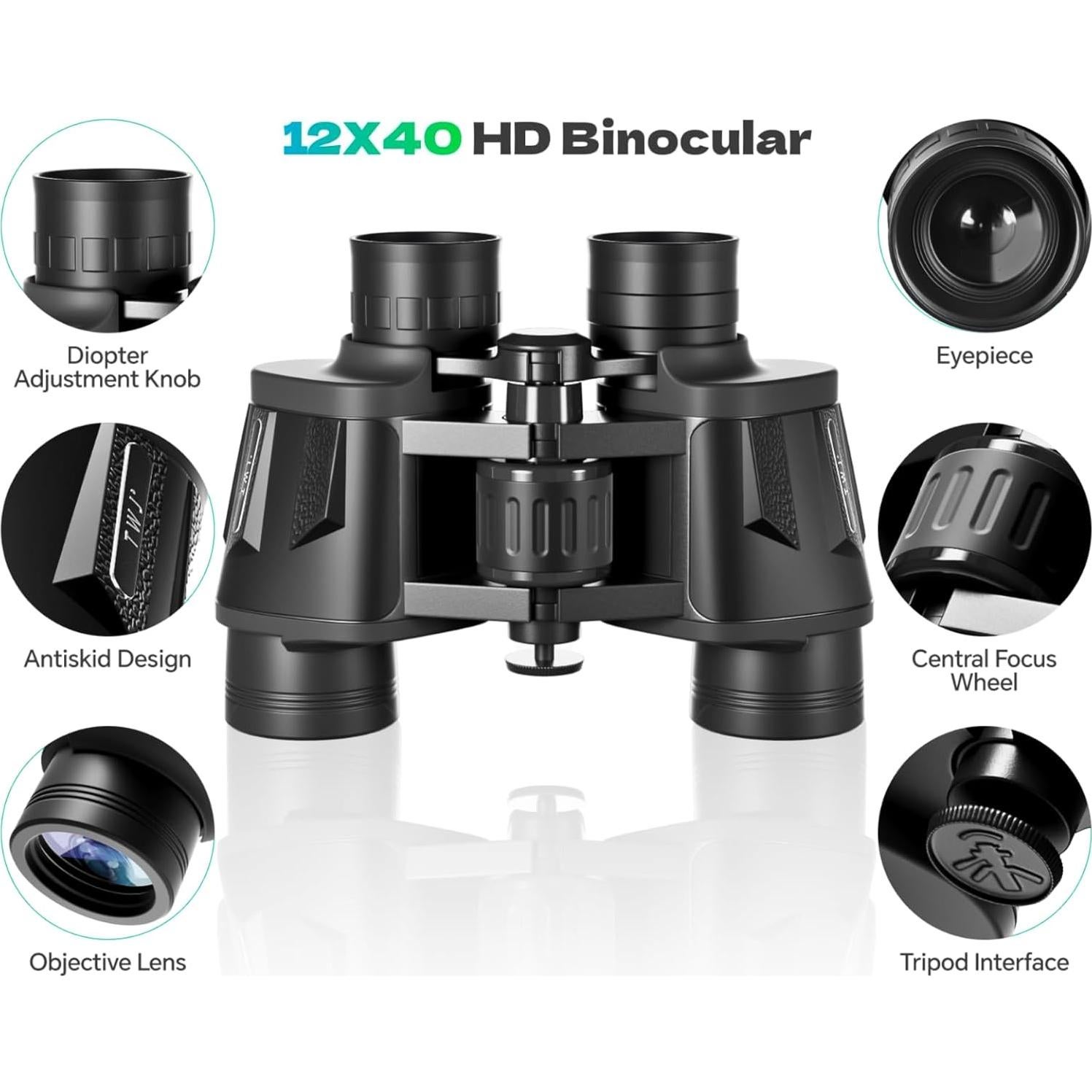 Binoculares 12x40 HD TWJ para caza y observación