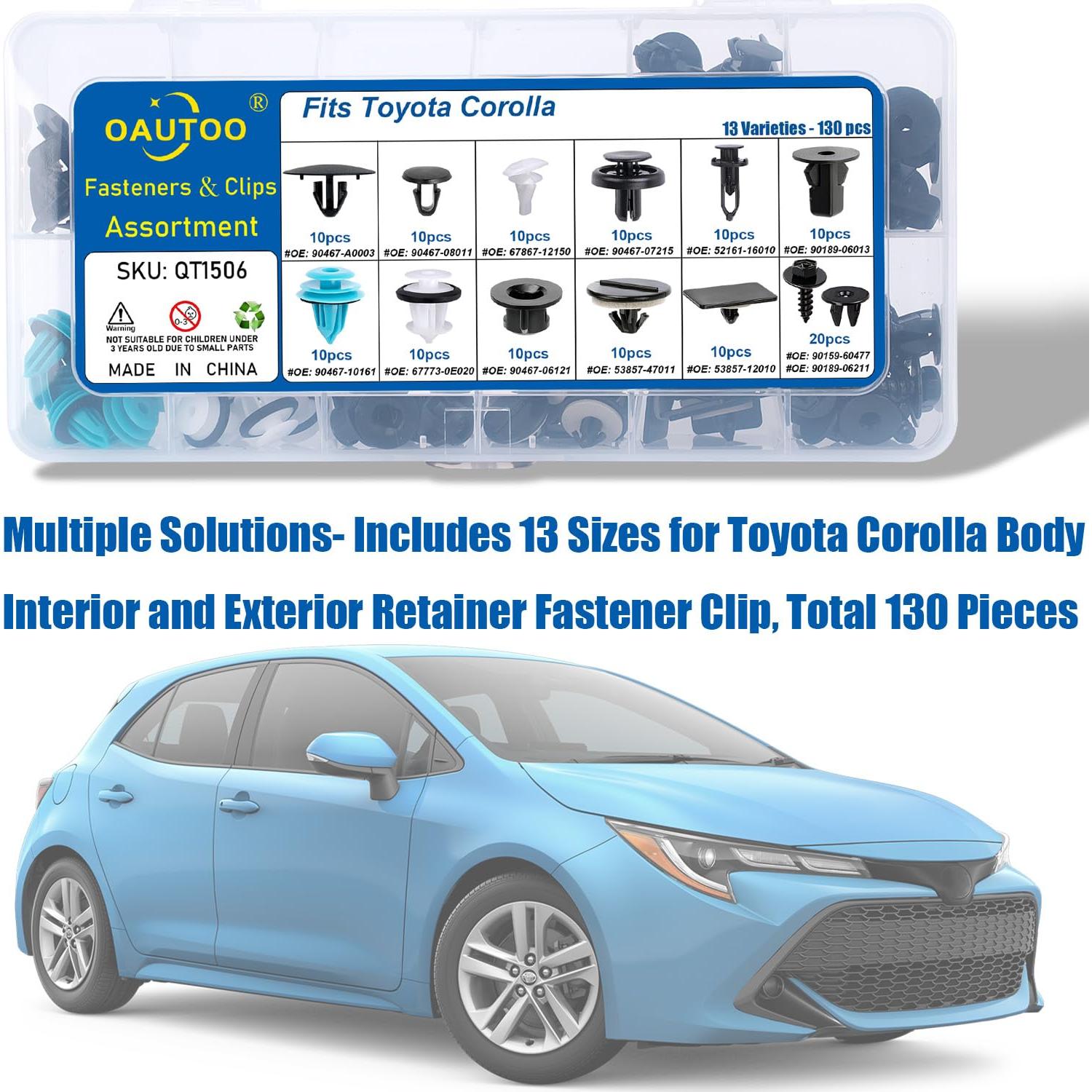 Kit de 130 Clips Retenedores OAUTOO para Toyota Corolla