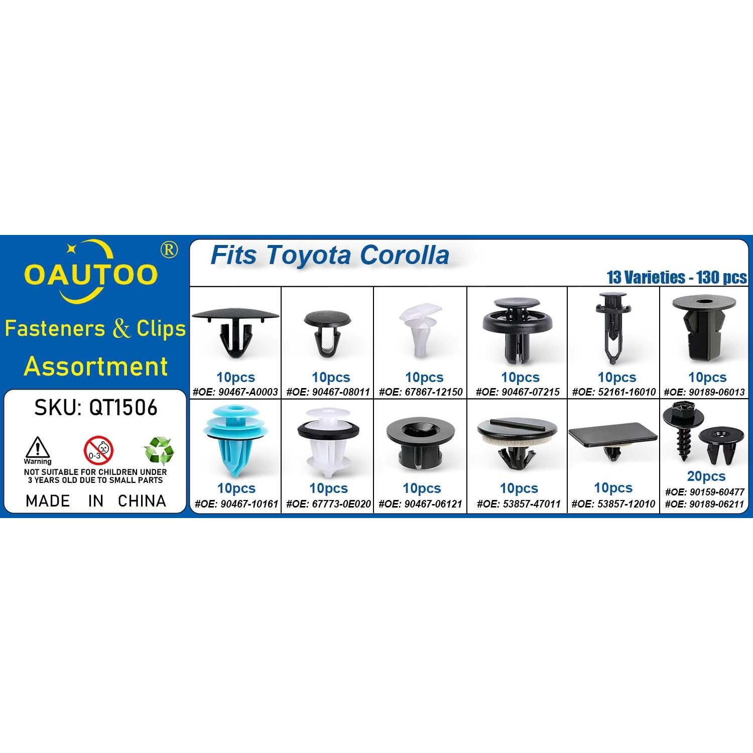 Kit de 130 Clips Retenedores OAUTOO para Toyota Corolla