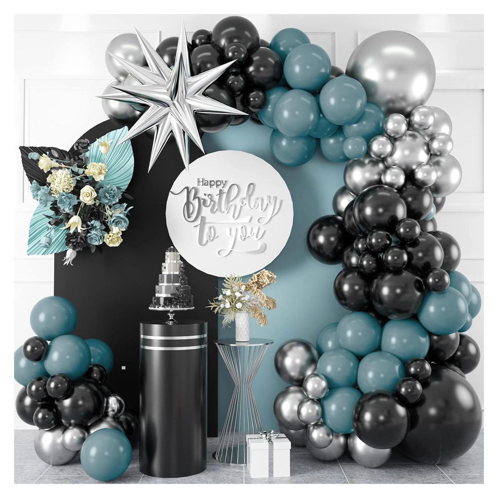 Kit Arco Globos Isndare Azul Negro Plateado 20 Piezas