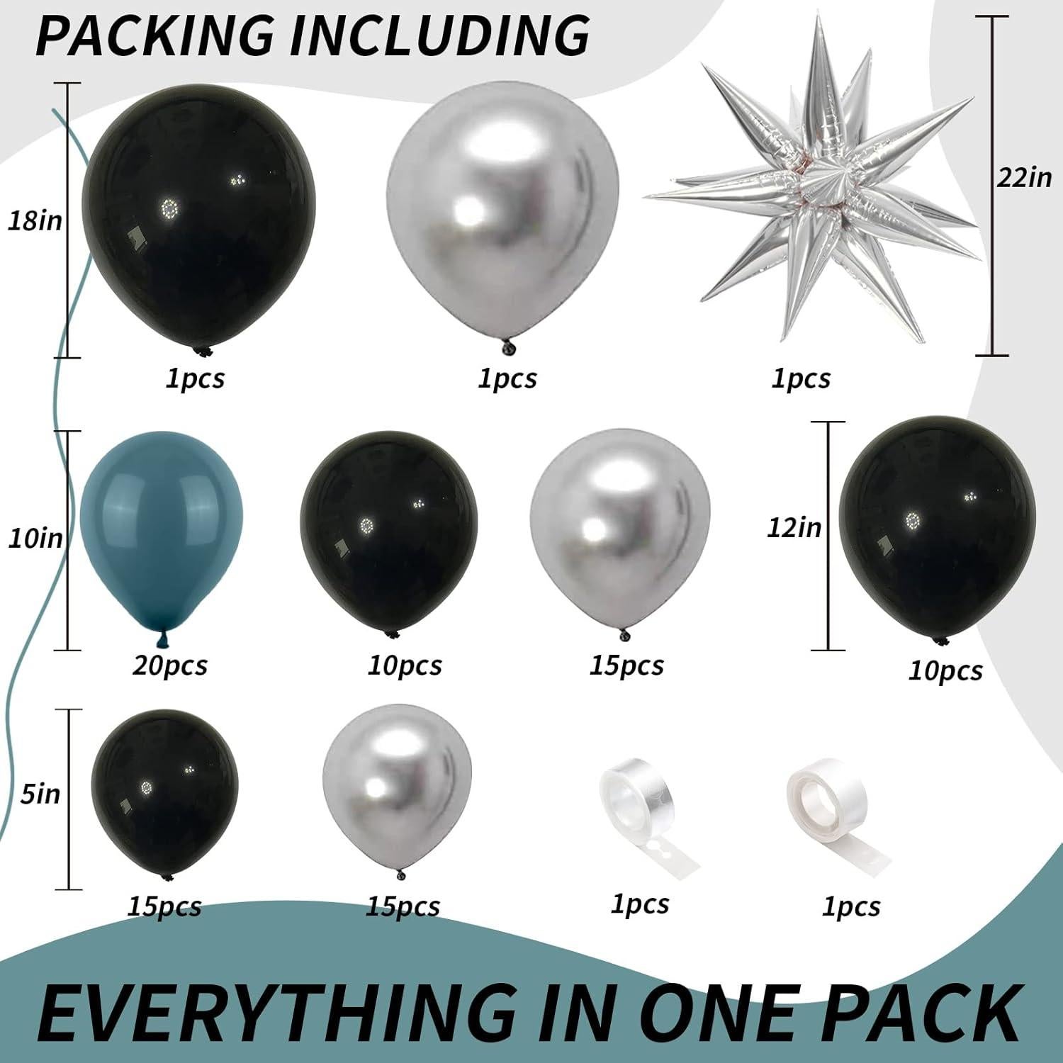 Kit Arco Globos Isndare Azul Negro Plateado 20 Piezas