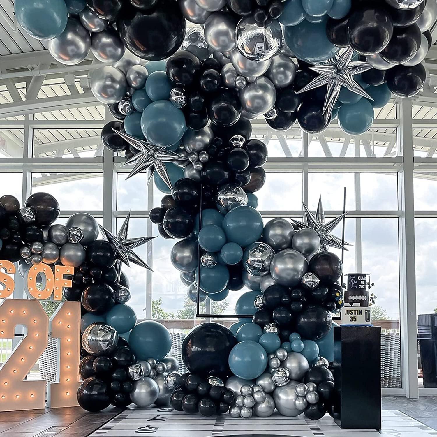 Kit Arco Globos Isndare Azul Negro Plateado 20 Piezas