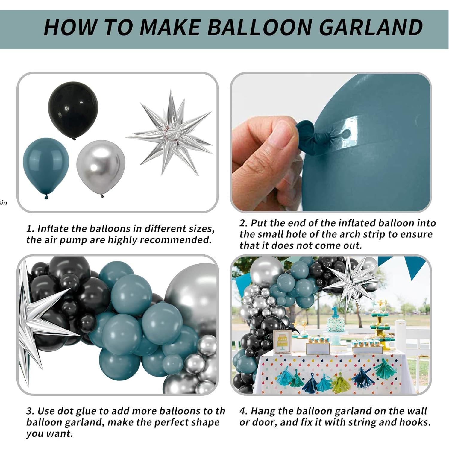 Kit Arco Globos Isndare Azul Negro Plateado 20 Piezas