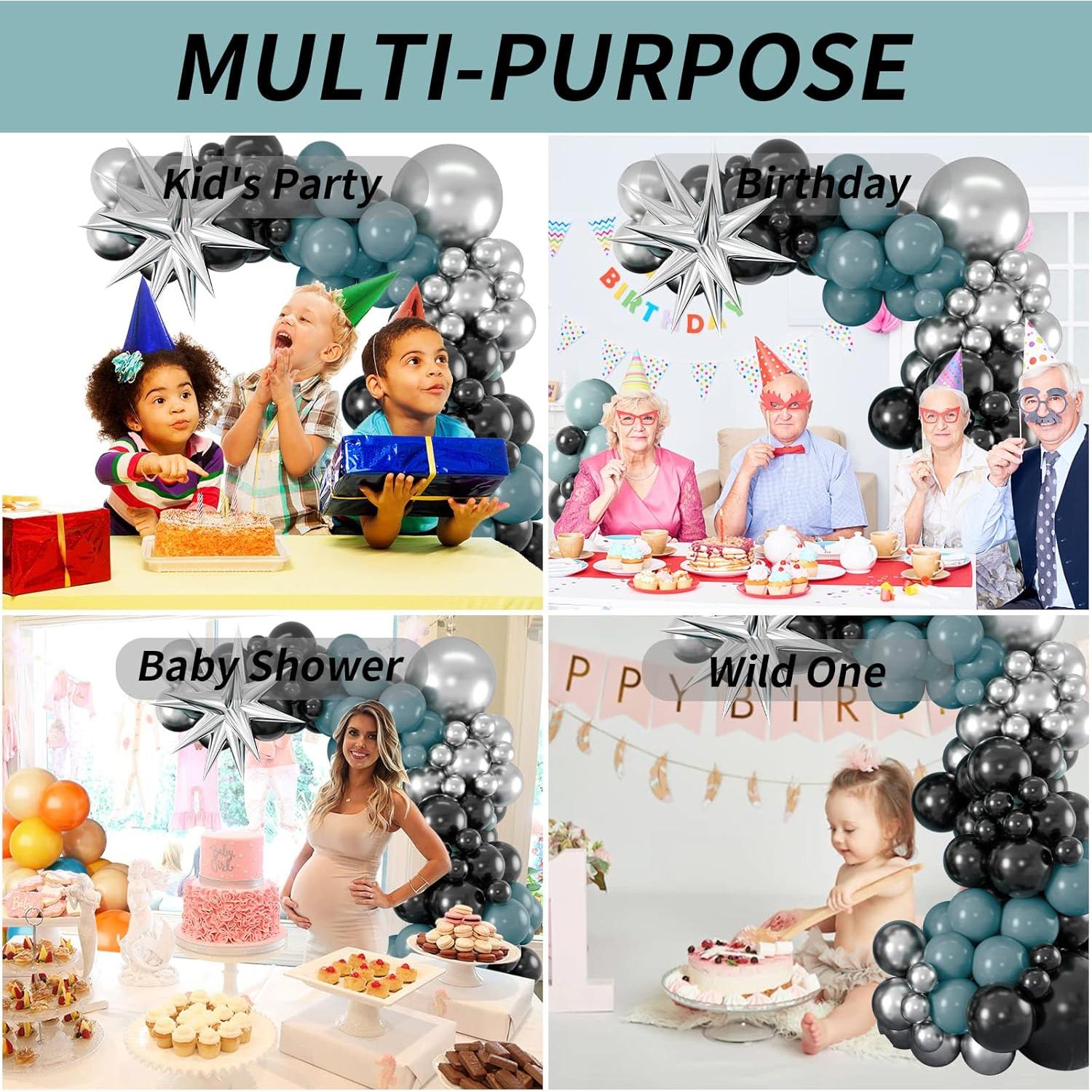 Kit Arco Globos Isndare Azul Negro Plateado 20 Piezas