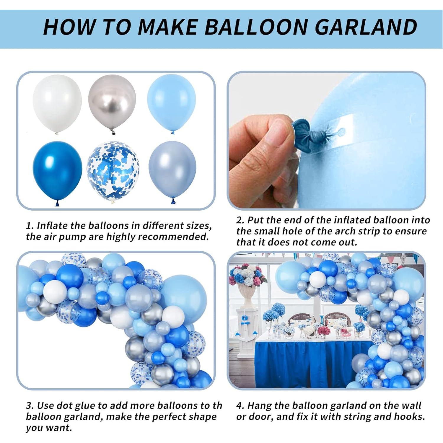 Kit de Arco de Globos Isndare Azul y Blanco 123 Piezas