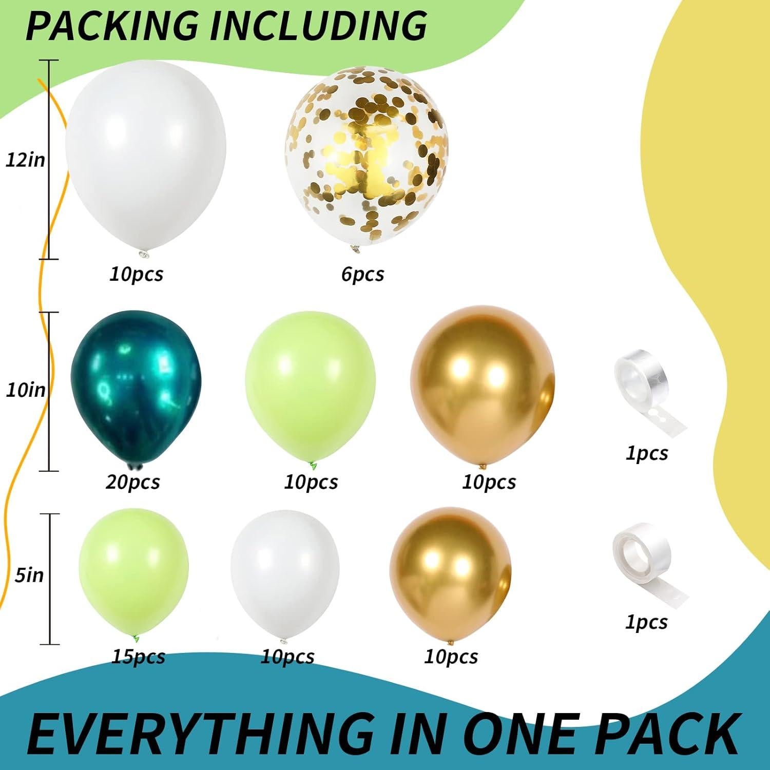 Arco de Globos Isndare Verde Blanco Dorado 91 Piezas